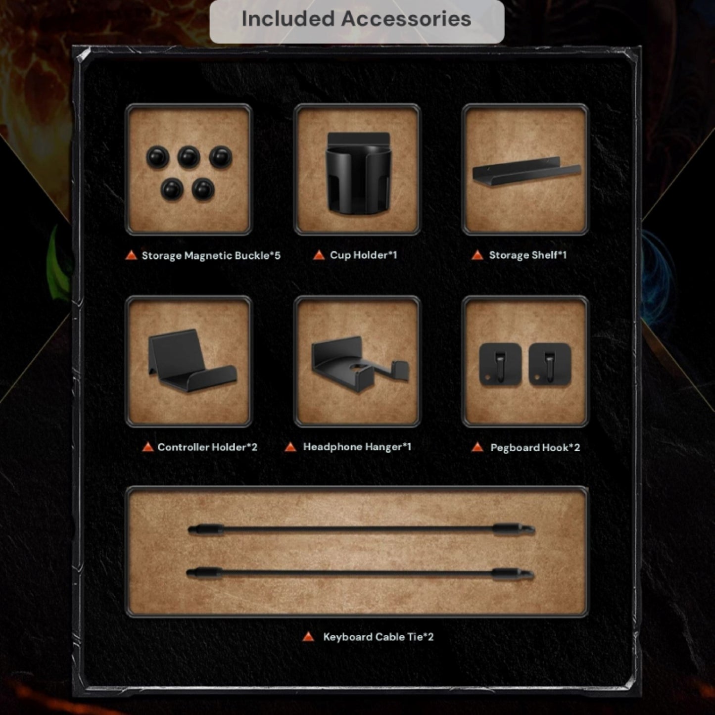 This WoW-themed pegboard comes fully loaded: 7 accessory types (magnetic buckles, controller holders, hooks & more) are included-unbox and organize your gear right away, no extra buys needed.