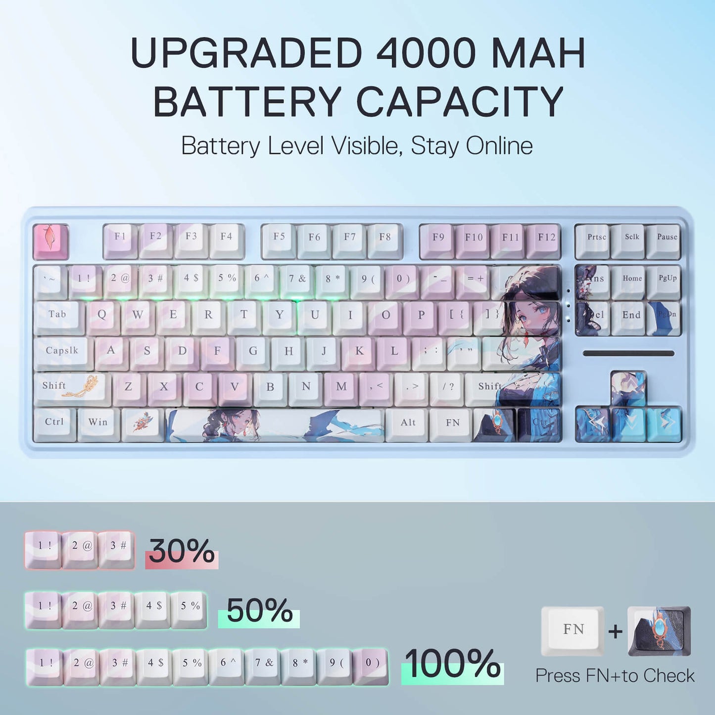 Redragon K728 PRO SE 80% 87 Keys Wireless Gasket RGB Gaming Keyboard, 3-Mode Anime Mechanical Keyboard w/Hot-Swap Socket, Dedicated Knob Control & 5-Layer Noise Dampening, Custom Hi-Fi Linear Switch