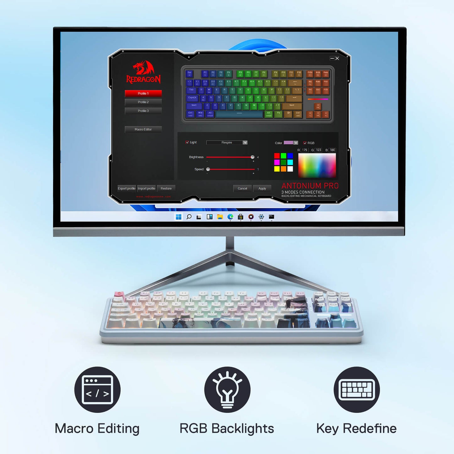 Redragon K728 PRO SE 80% 87 Keys Wireless Gasket RGB Gaming Keyboard, 3-Mode Anime Mechanical Keyboard w/Hot-Swap Socket, Dedicated Knob Control & 5-Layer Noise Dampening, Custom Hi-Fi Linear Switch