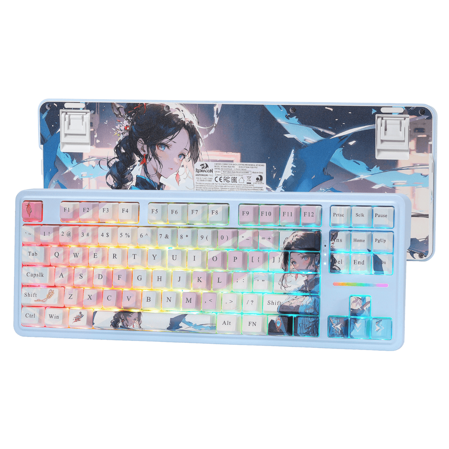 Redragon K728 PRO SE 80% 87 Keys Wireless Gasket RGB Gaming Keyboard, 3-Mode Anime Mechanical Keyboard w/Hot-Swap Socket, Dedicated Knob Control & 5-Layer Noise Dampening, Custom Hi-Fi Linear Switch