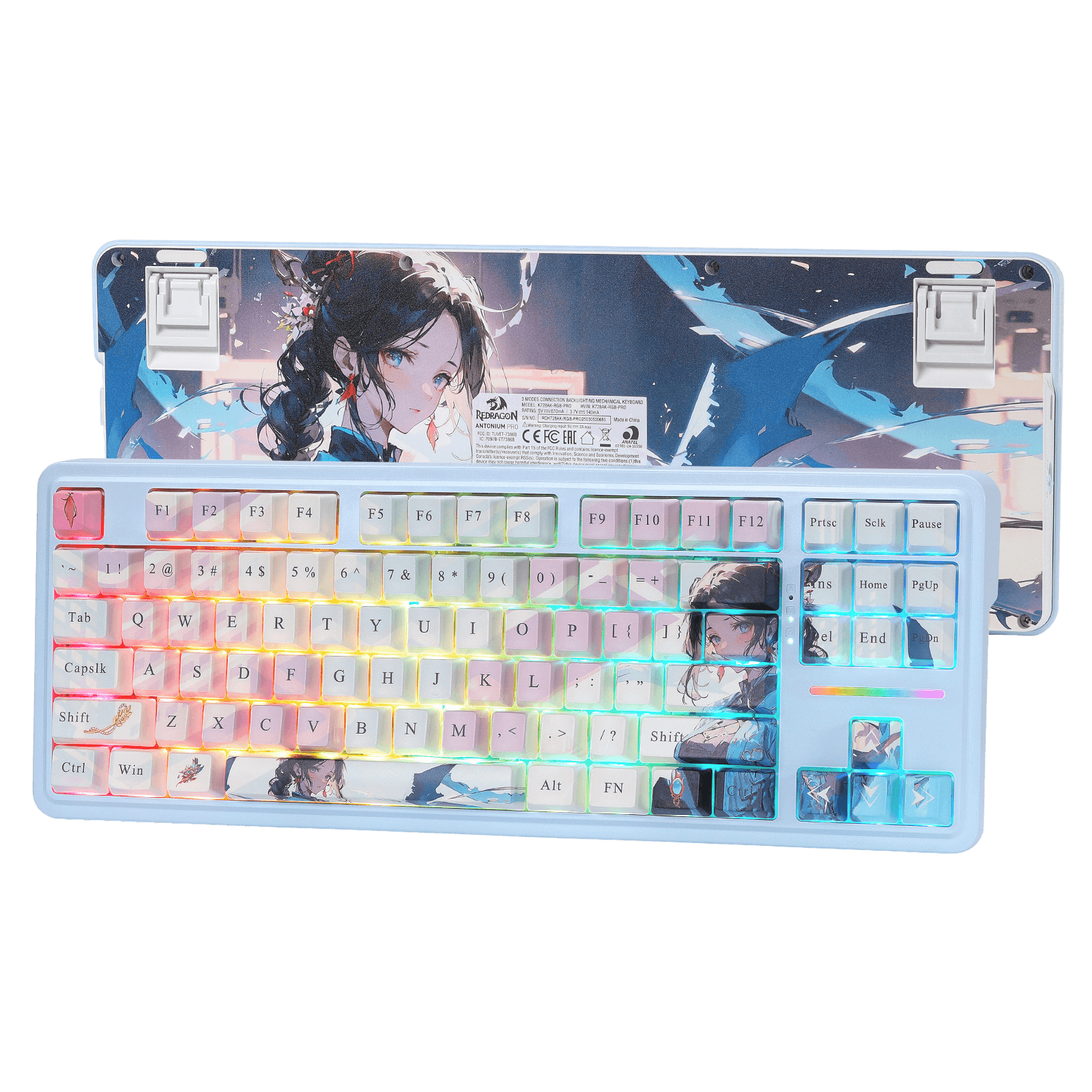 Redragon K728 PRO SE 80% 87 Keys Wireless Gasket RGB Gaming Keyboard, 3-Mode Anime Mechanical Keyboard w/Hot-Swap Socket, Dedicated Knob Control & 5-Layer Noise Dampening, Custom Hi-Fi Linear Switch