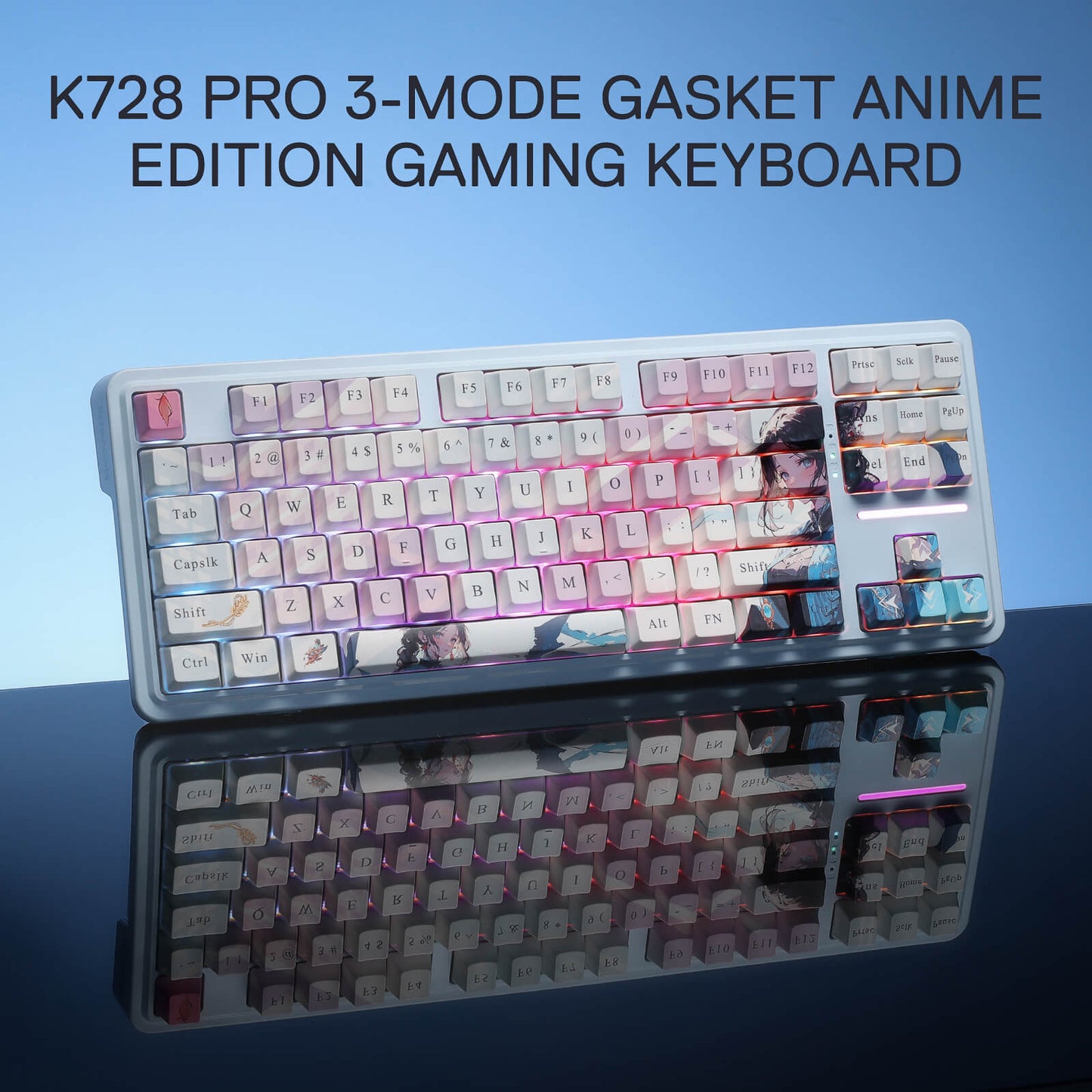 Redragon K728 PRO SE 80% 87 Keys Wireless Gasket RGB Gaming Keyboard, 3-Mode Anime Mechanical Keyboard w/Hot-Swap Socket, Dedicated Knob Control & 5-Layer Noise Dampening, Custom Hi-Fi Linear Switch