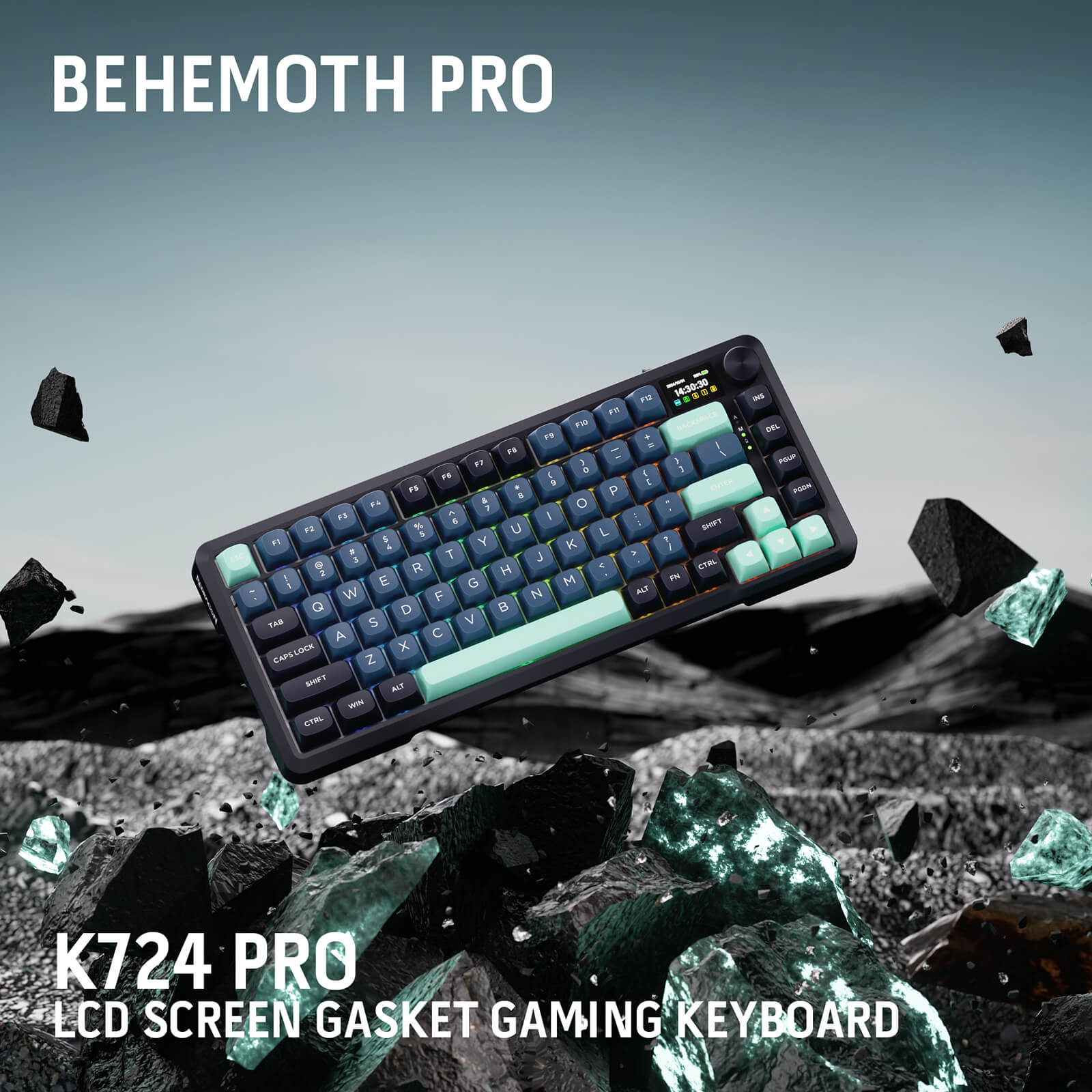 Redragon K724 PRO Wireless Gasket Gaming Keyboard w/Hype Screen & Knob, 81-Key Mechanical Keyboard, Easy-Control 1.14’’ TFT Info Display, 5-Layer Noise Dampening, Custom Linear Switch, Blue and Black