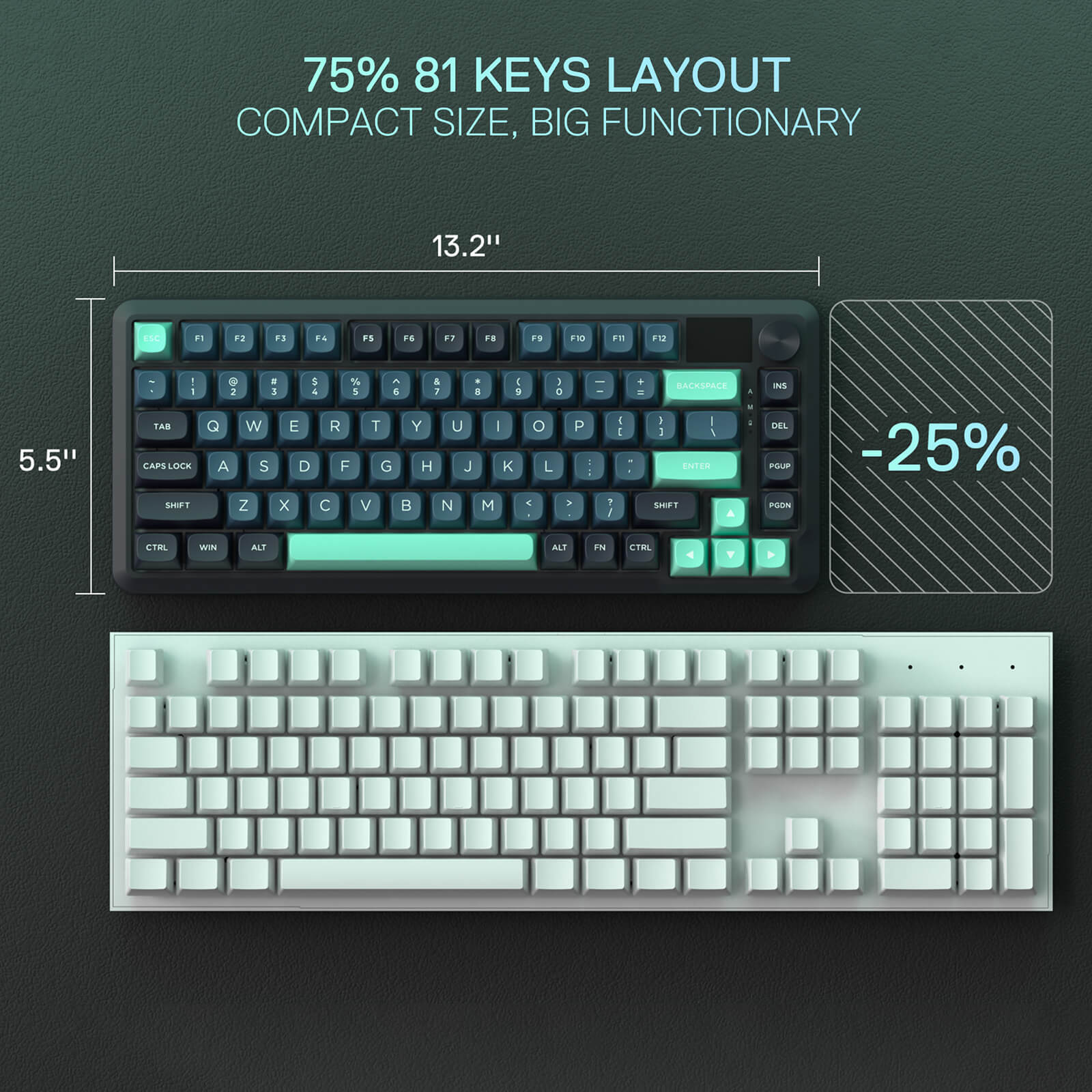 Redragon K724 PRO Wireless Gasket Gaming Keyboard w/Hype Screen & Knob, 81-Key Mechanical Keyboard, Easy-Control 1.14’’ TFT Info Display, 5-Layer Noise Dampening, Custom Linear Switch, Blue and Black