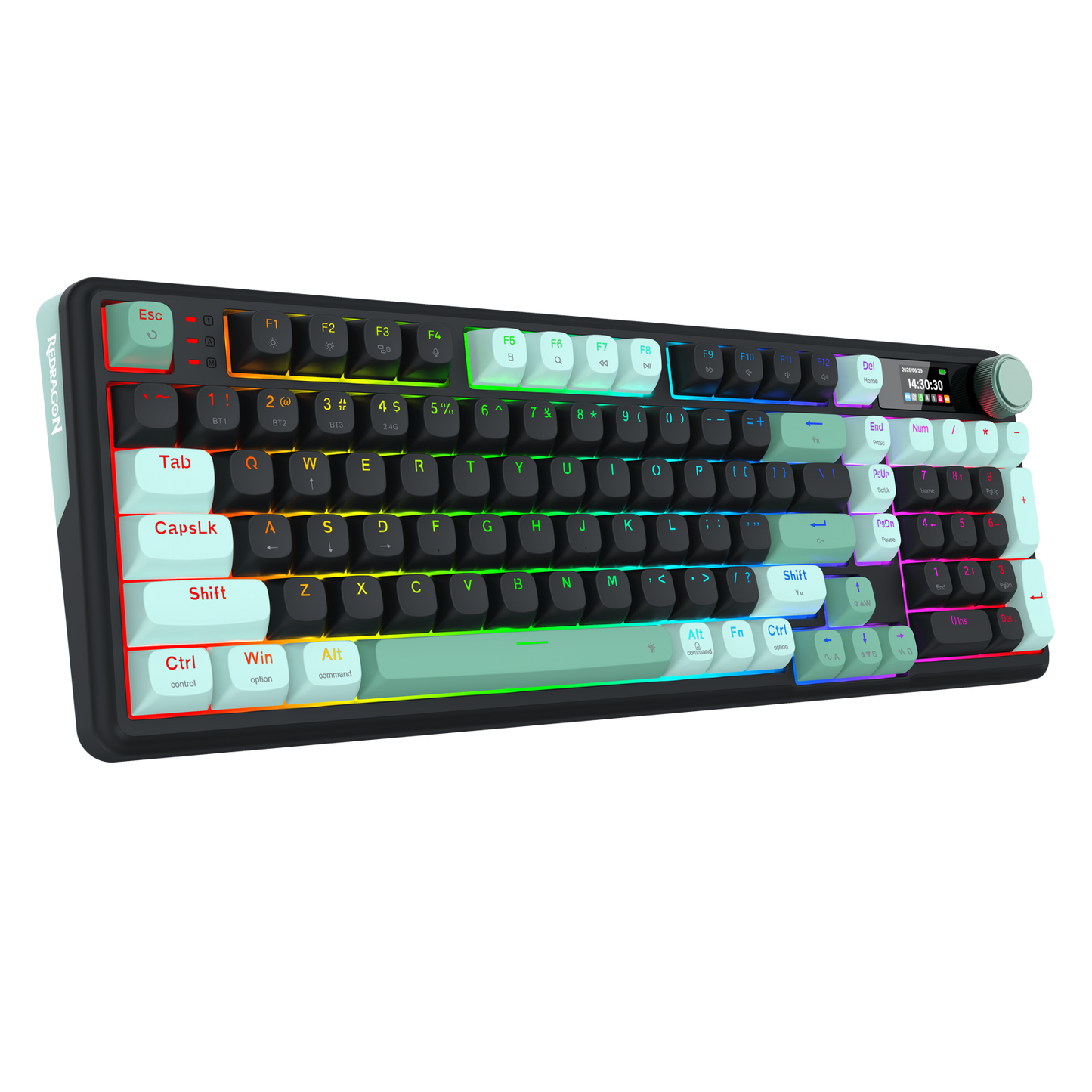 Redragon K768 PRO Wireless 100-Key Gasket Gaming Keyboard, Screen & Knob | Easy-Control LED Info Display + 8000mAh, 0-Delay Tri-Mode, Cushioned 5-Layer Noise Dampening for Creamy Thocky Sound, Practical 95% Size Green & Black