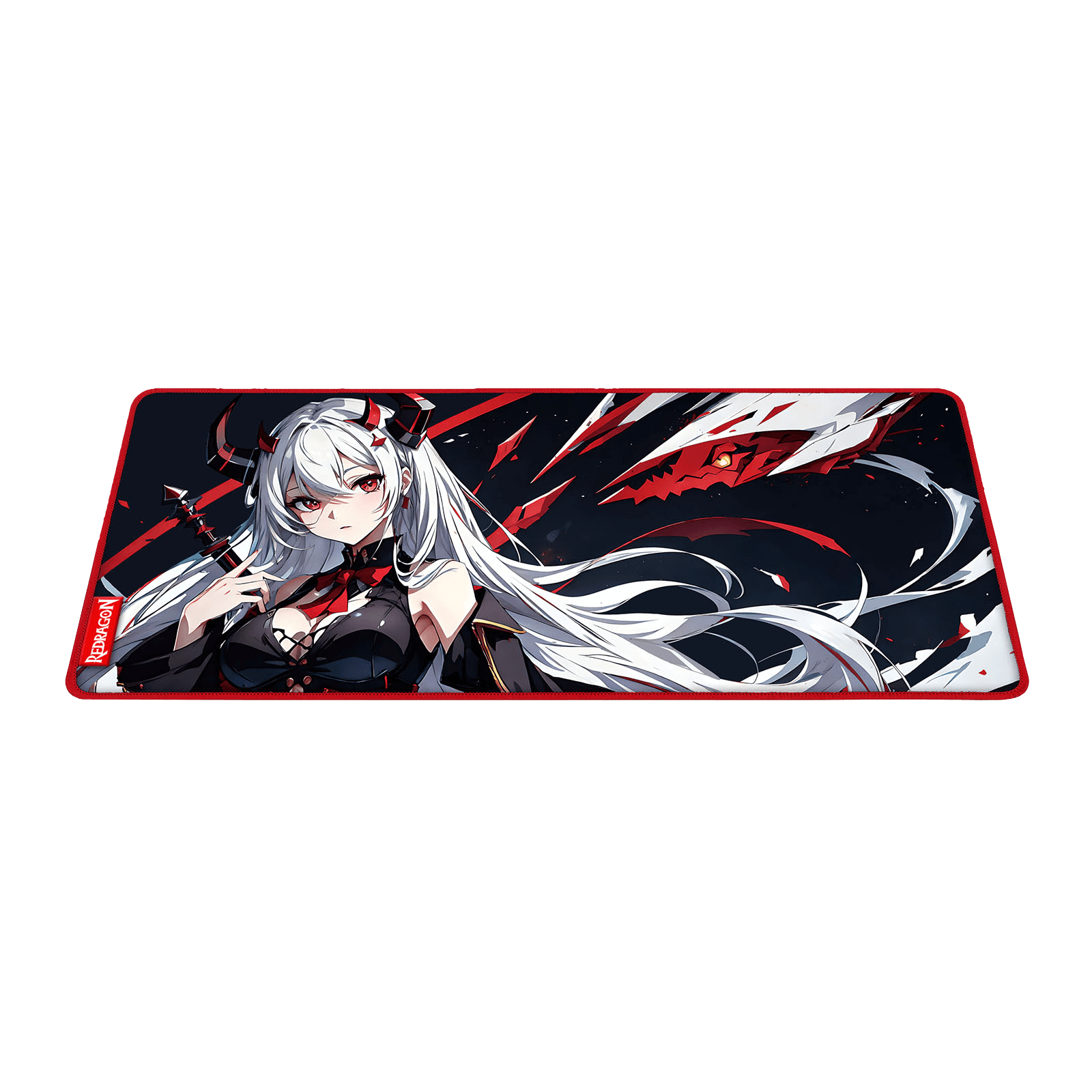 Redragon EISA P047 Anime Black Gaming Mouse Pad - Smooth Lycra Surface, Anti-Slip Rubber Base, Spill-Resistant, Durable 3mm Thick Design, Available in Small (13x10 in) & Large (35x16 in), Computer Mouse Mat, Extended Desk Pad,  Perfect for Gaming & Work, Pairs with EISA K1NG M916 PRO Mouse