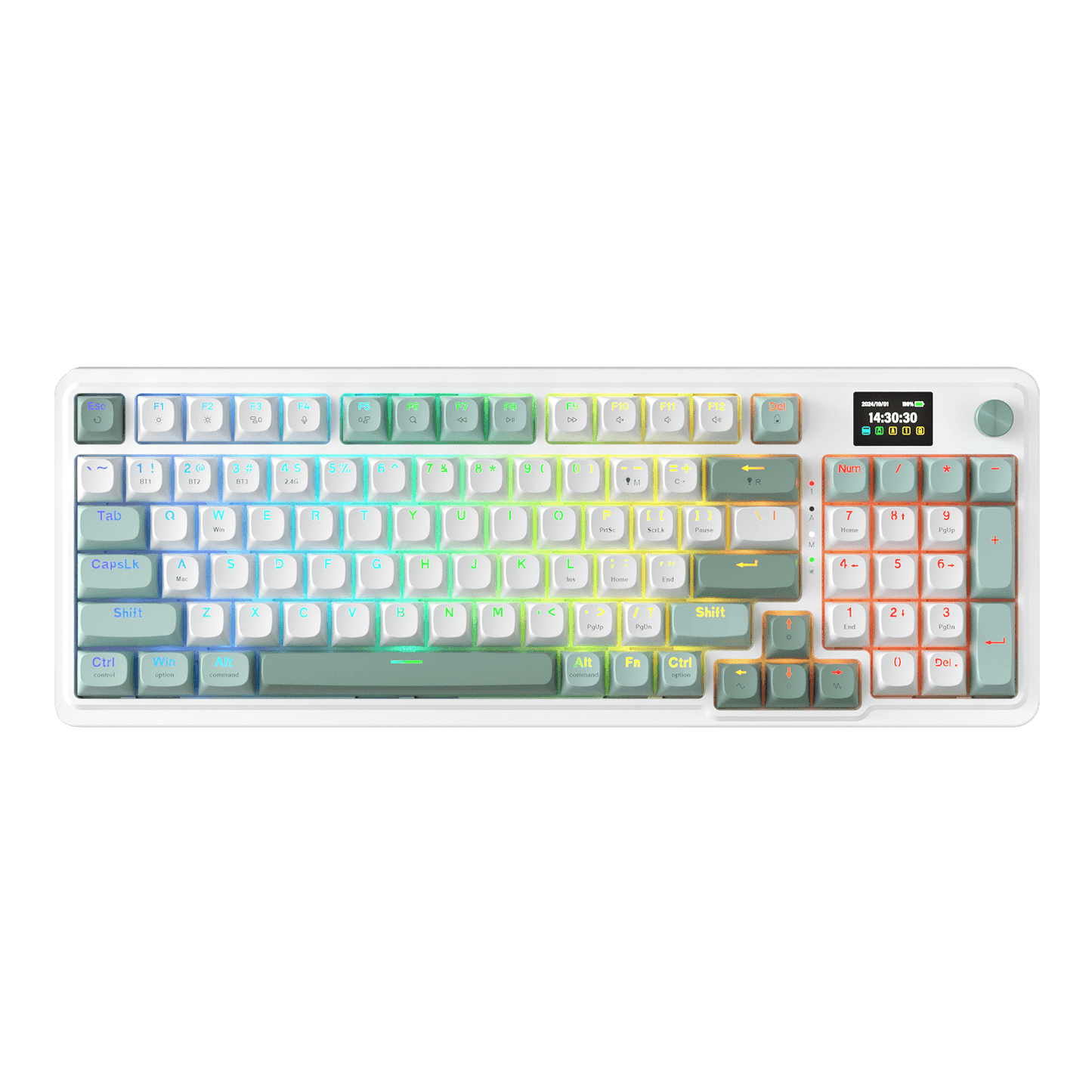 Redragon GALATIN PRO K719 95keys 96% Compact Full-Size Mechanical Keyboard w/LCD Screen & Knob, Gasket Mount, Hot-Swappable Linear Switches, Triple-Mode (USB-C/Bluetooth/2.4GHz), MOA Profile PBT Round Keycaps, RGB Backlit