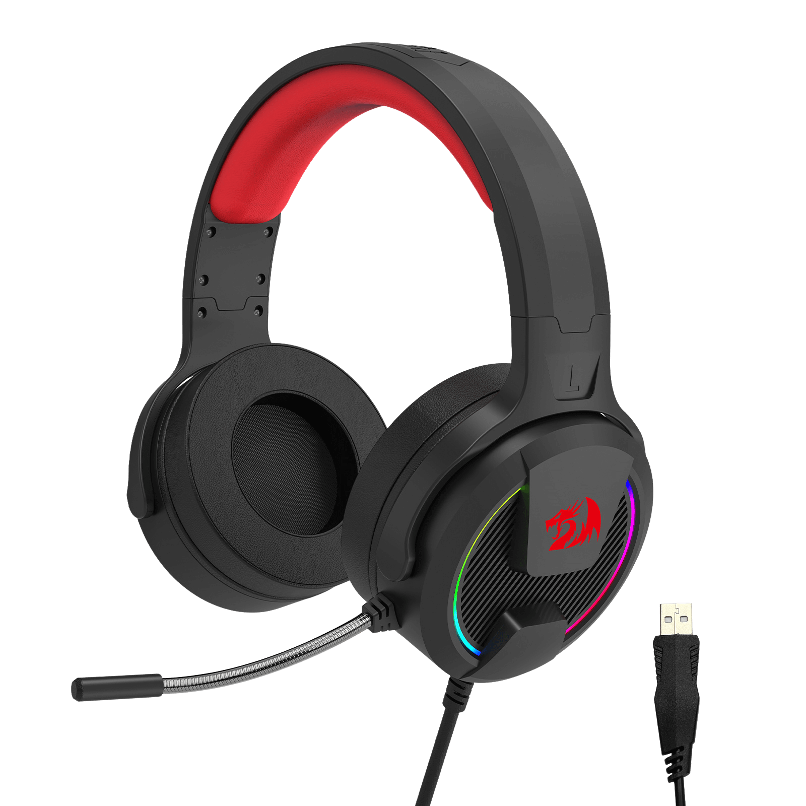 Redragon H315 RGB Gaming Headset - Wired Computer Headset with 40mm Drivers, Noise-Canceling Microphone, USB Connection, Lightweight Design, and Soft PU Leather Ear Cushions for Ultimate Comfort