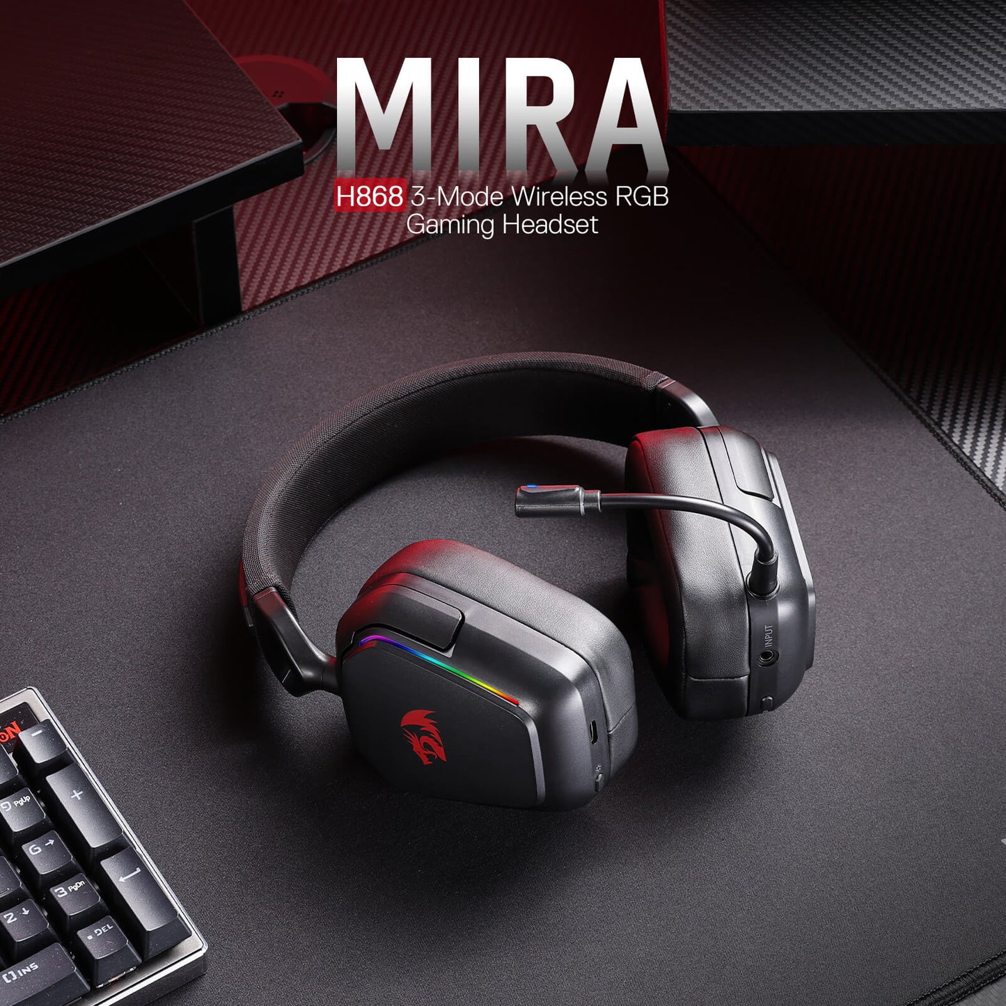 Redragon H868 3-Mode Wireless RGB Gaming Headset, 7.1 Surround Sound, 40 mm Drivers, Leather Foam Ear Pads, Noise-canceling Microphone, Over-Ear Headphones Works for Mobile, PC/PS5/XBOX/NS
