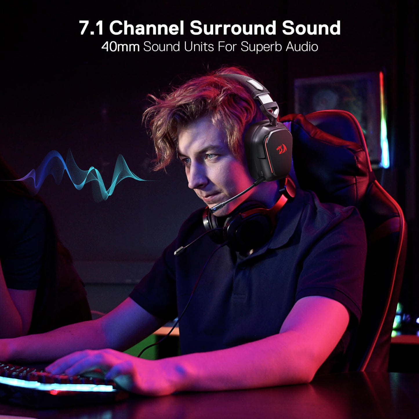 Redragon H868 3-Mode Wireless RGB Gaming Headset, 7.1 Surround Sound, 40 mm Drivers, Leather Foam Ear Pads, Noise-canceling Microphone, Over-Ear Headphones Works for Mobile, PC/PS5/XBOX/NS