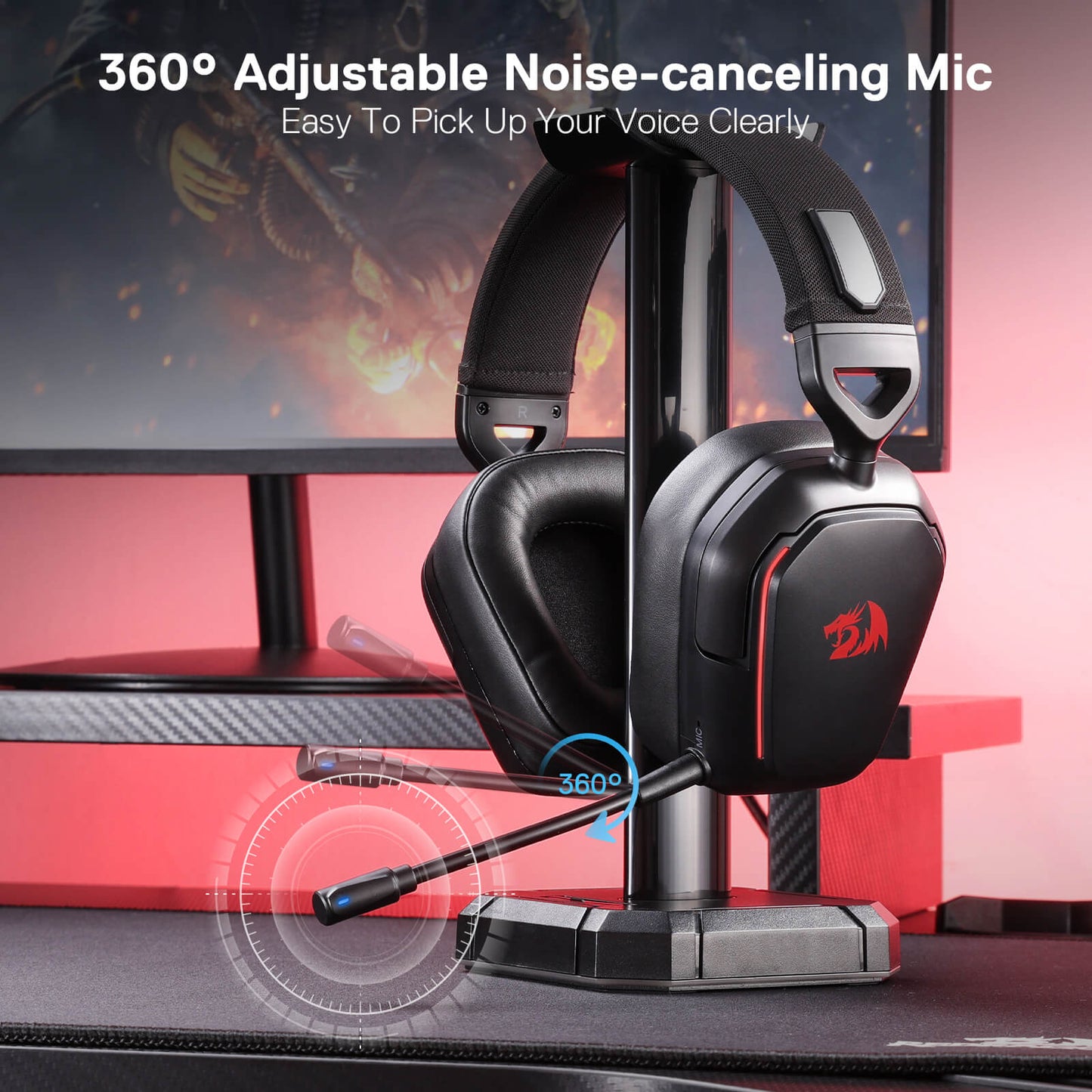 Redragon H868 3-Mode Wireless RGB Gaming Headset, 7.1 Surround Sound, 40 mm Drivers, Leather Foam Ear Pads, Noise-canceling Microphone, Over-Ear Headphones Works for Mobile, PC/PS5/XBOX/NS