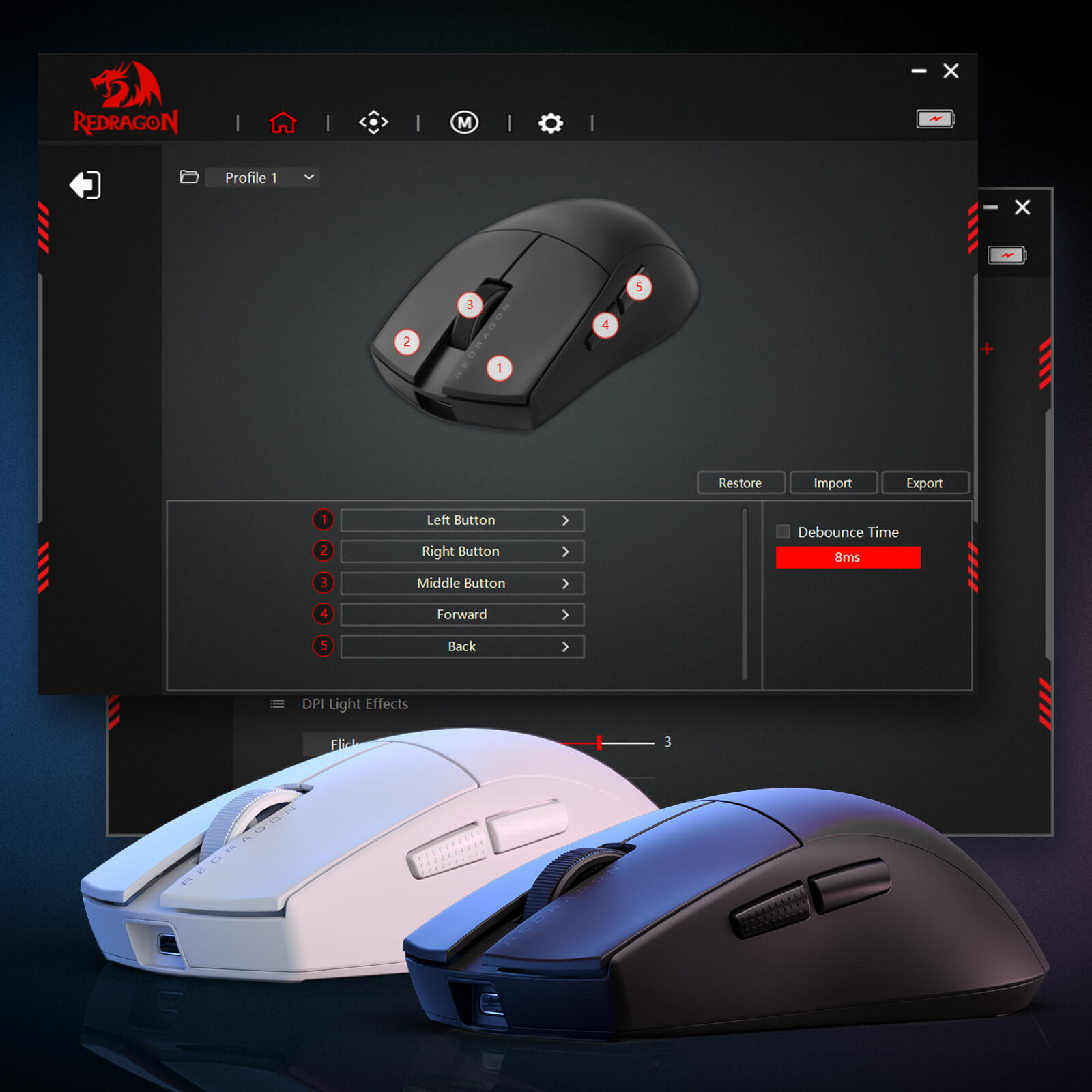 Redragon M916 STD 3-Mode Wireless Gaming Mouse, 49G Ultra-Light 24K DPI Mice w/Ergonomic Natural Grip Build, Full Programmable Buttons, Software Supports DIY Keybinds & DPI