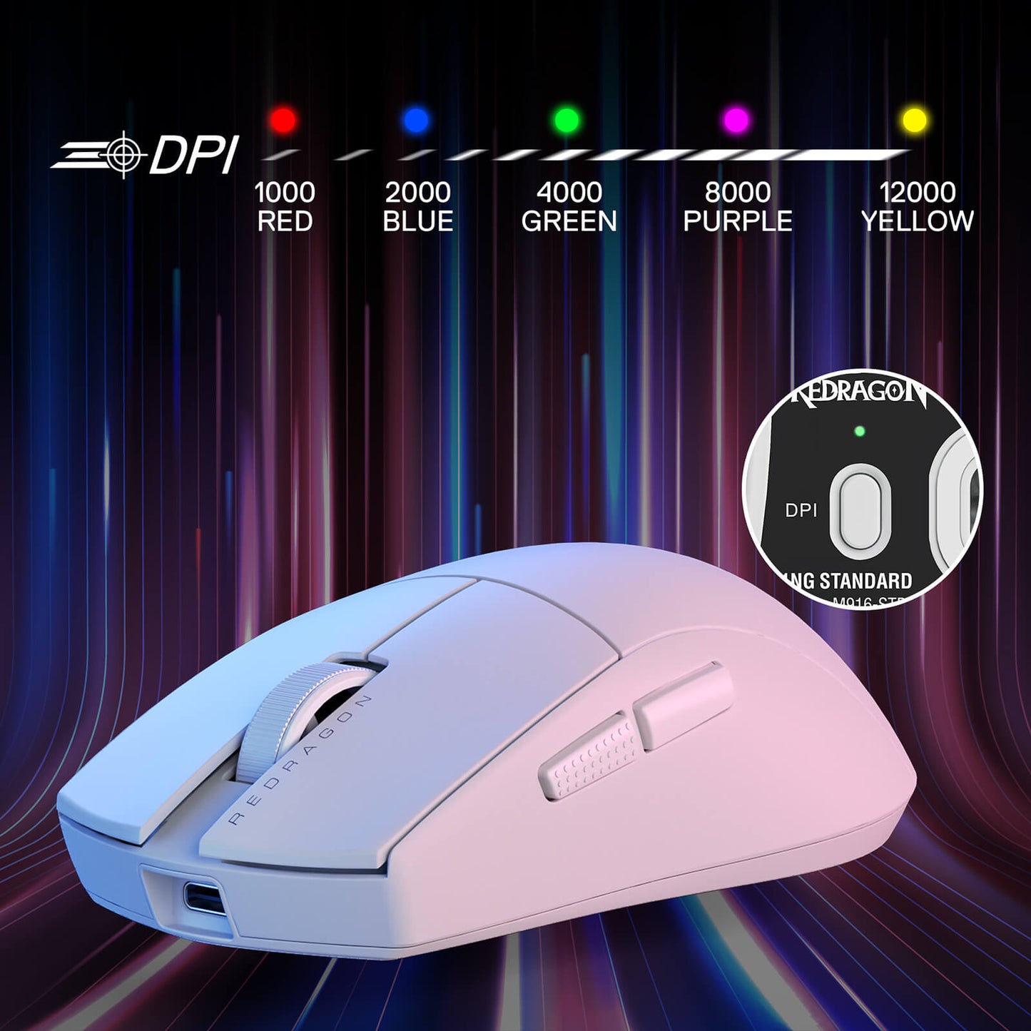 Redragon M916 STD 3-Mode Wireless Gaming Mouse, 49G Ultra-Light 24K DPI Mice w/Ergonomic Natural Grip Build, Full Programmable Buttons, Software Supports DIY Keybinds & DPI