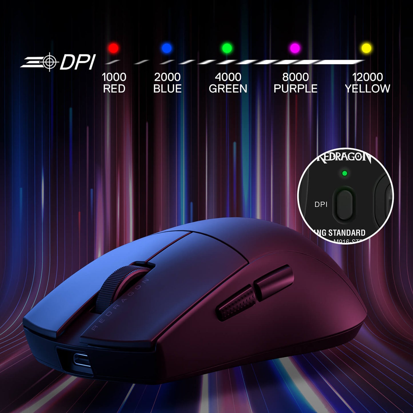 Redragon M916 STD 3-Mode Wireless Gaming Mouse, 49G Ultra-Light 24K DPI Mice w/Ergonomic Natural Grip Build, Full Programmable Buttons, Software Supports DIY Keybinds & DPI