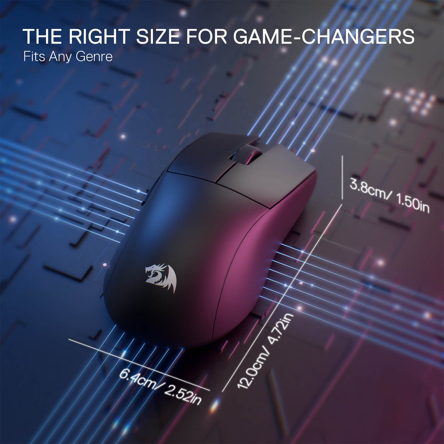 Redragon M916 STD 3-Mode Wireless Gaming Mouse, 49G Ultra-Light 24K DPI Mice w/Ergonomic Natural Grip Build, Full Programmable Buttons, Software Supports DIY Keybinds & DPI