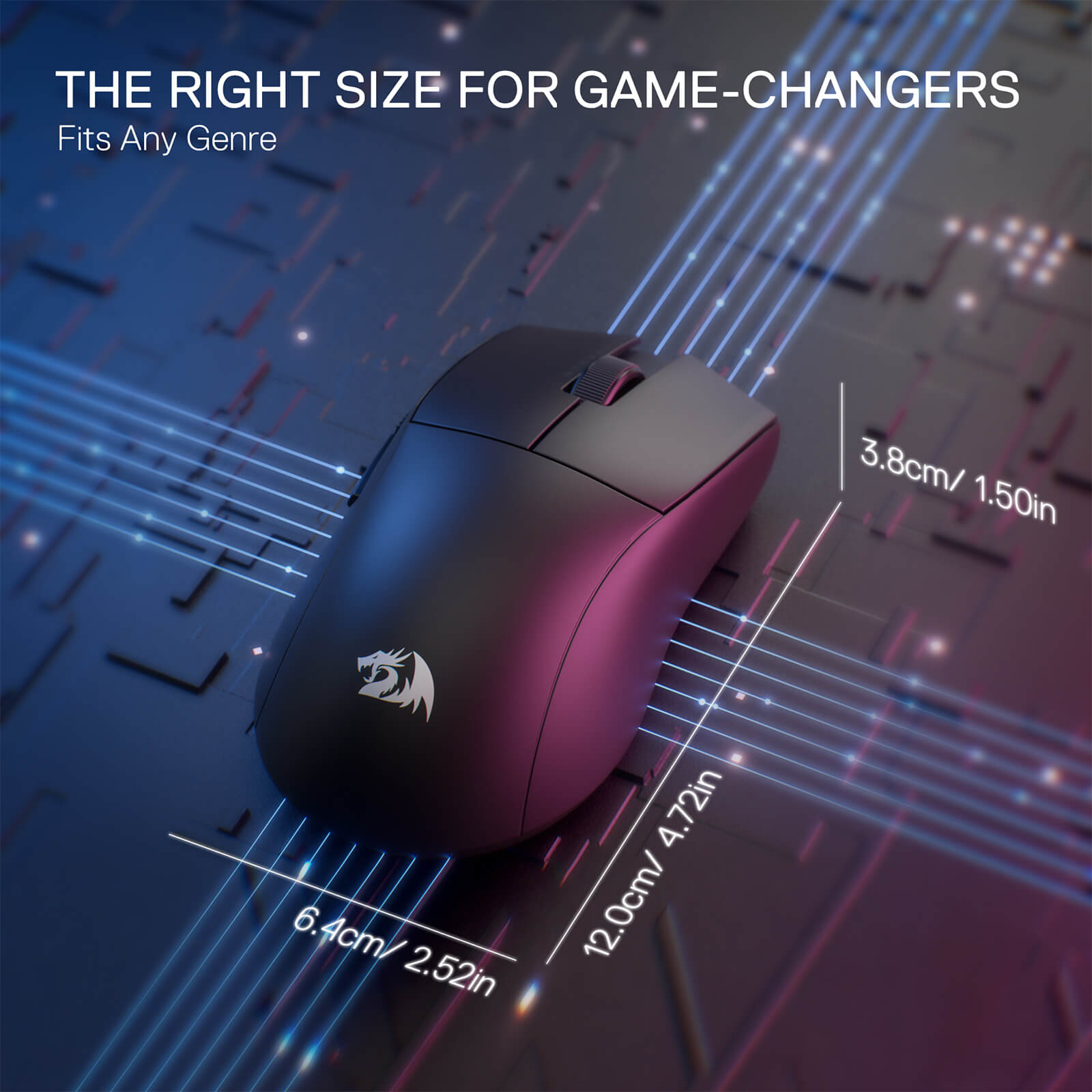 Redragon M916 STD 3-Mode Wireless Gaming Mouse, 49G Ultra-Light 24K DPI Mice w/Ergonomic Natural Grip Build, Full Programmable Buttons, Software Supports DIY Keybinds & DPI