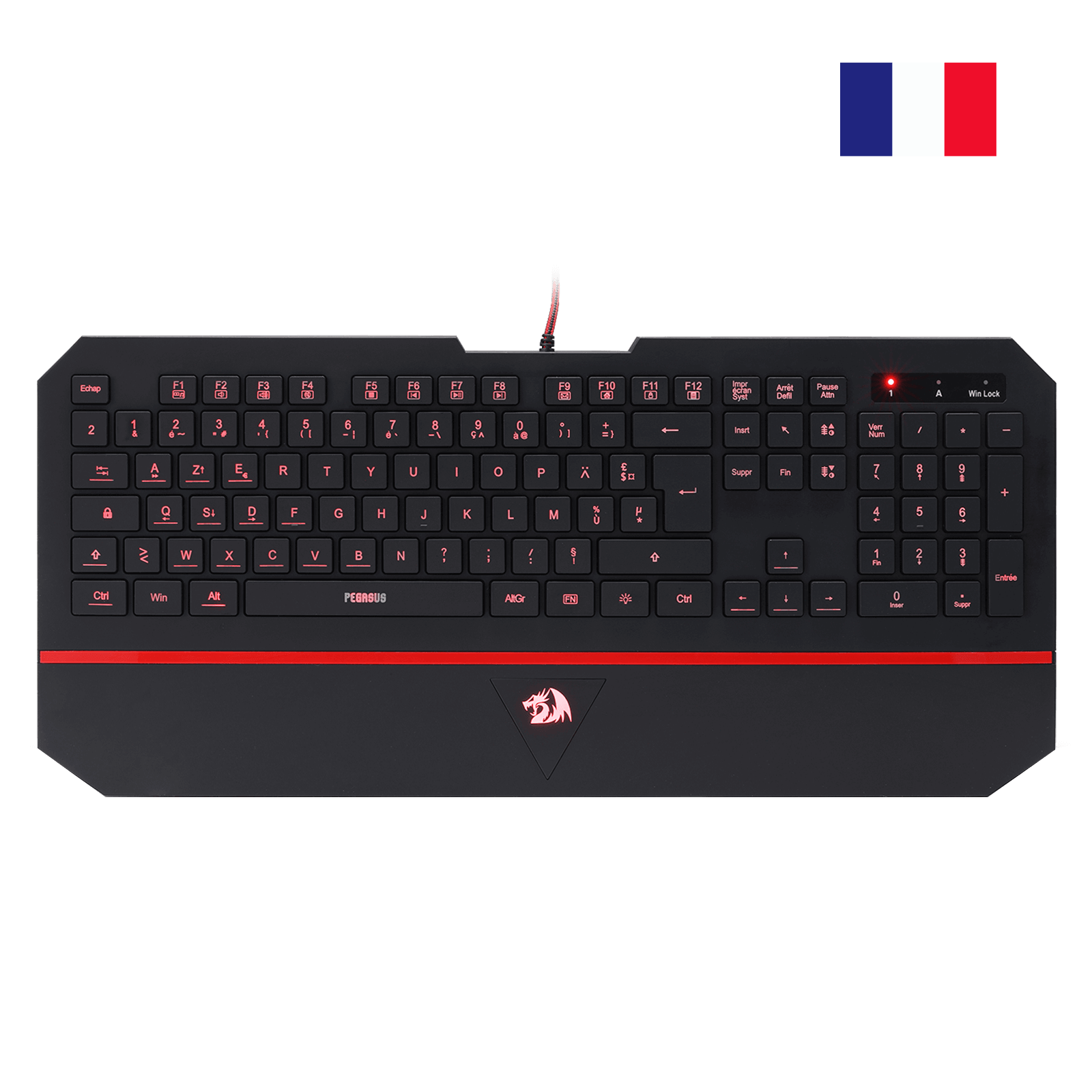 Redragon K502 Clavier De Jeu À Membrane Filiaire、avec Repose-Poignet、Touches Multimédia、Mince、Durable、Silencieux、Ergonomique、AZERTY FR、Parfait pour Ordinateur、Idéal pour Les Players、Noir
