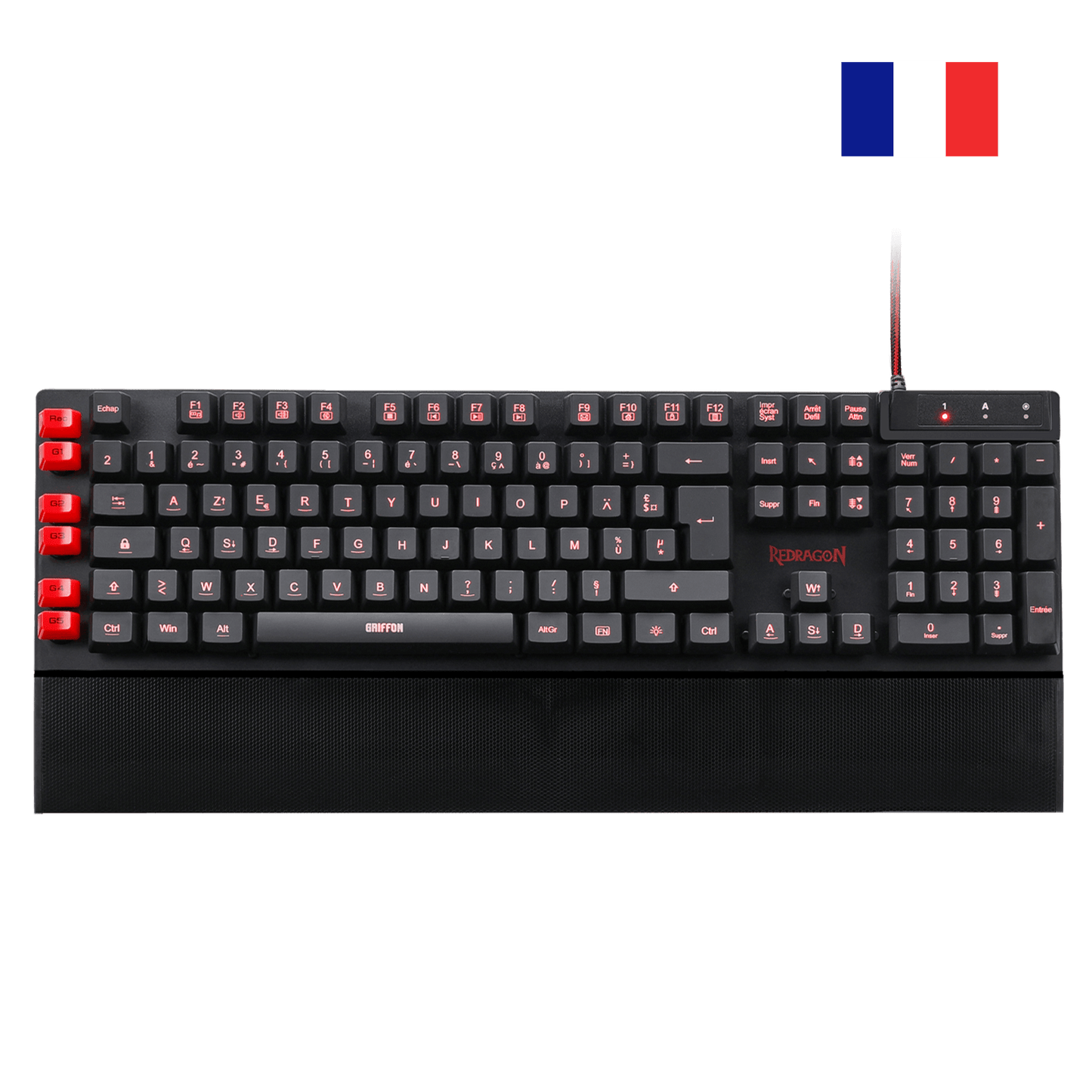 Redragon K505 Gaming Keyboard, French AZERTY, Rainbow Backlight, 26 Anti-Ghosting Keys, Wired Gaming Keyboard, Membrane Keyboard, 5 Key Macro Integration, Multimedia Shortcuts