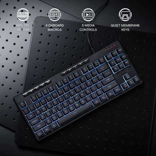Redragon K516 Shiva TKL Wired RGB Membrane Gaming Keyboard, 87 Keys Mechanical-Feel Keyboard w/Smooth Linear Switch, On-Board Macro & Dedicated Multimedia Keys, 16.8M RGB Backlit, Software Supported