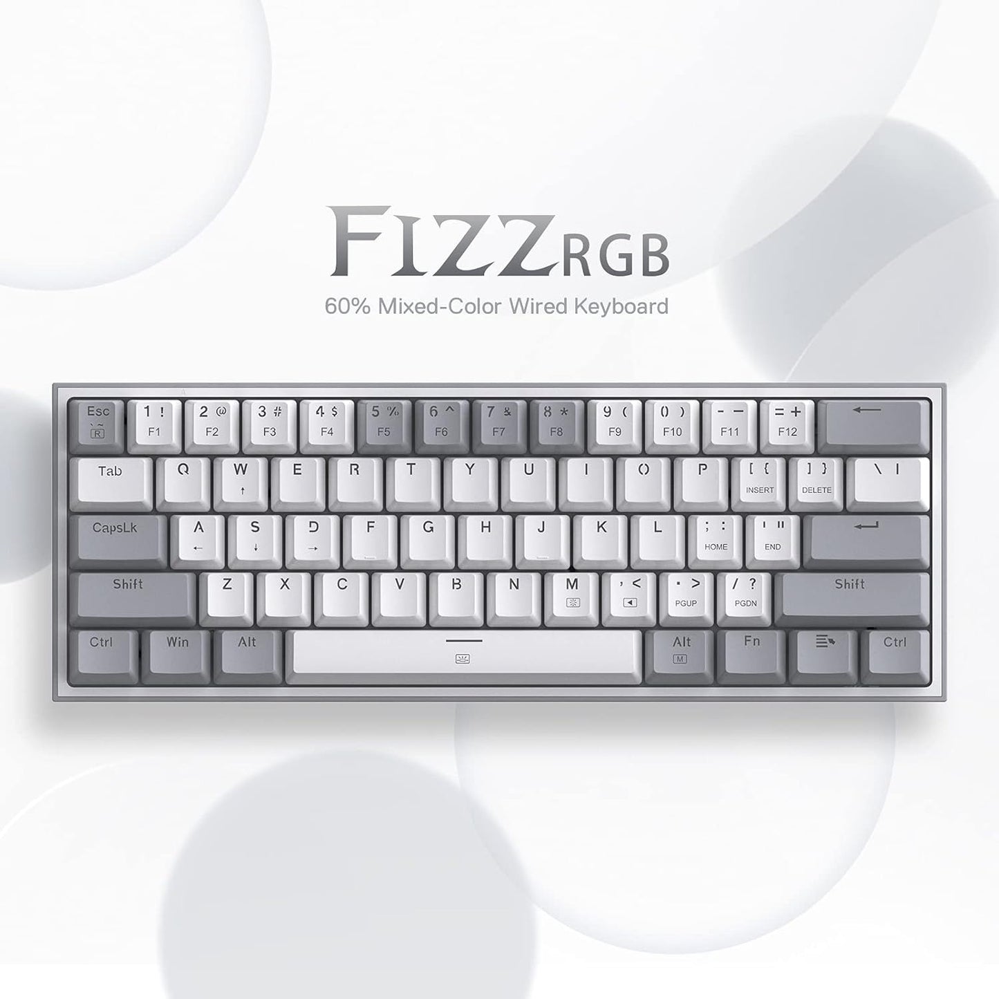 Redragon K617 Fizz 60% Wired RGB Gaming Keyboard, 61 Keys Hot-Swap Compact Mechanical Keyboard w/White and Grey Color Keycaps, Linear Red Switch, Pro Driver/Software Supported