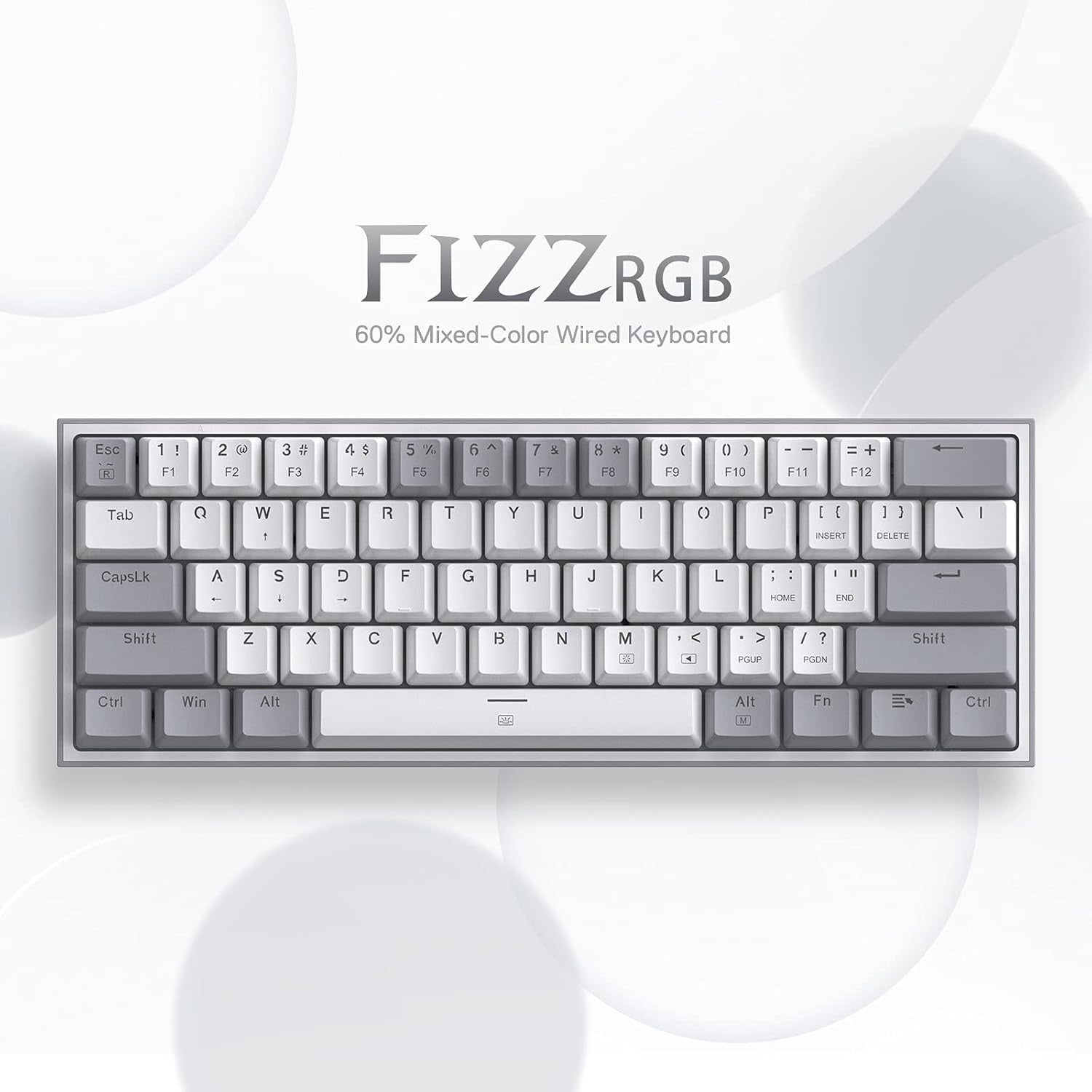 Redragon K617 Fizz 60% Wired RGB Gaming Keyboard, 61 Keys Hot-Swap Compact Mechanical Keyboard w/White and Grey Color Keycaps, Linear Red Switch, Pro Driver/Software Supported