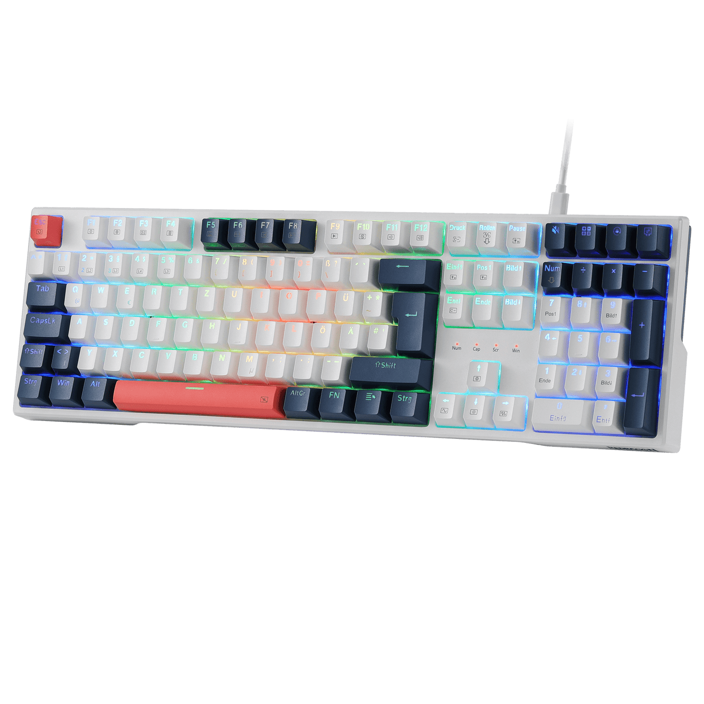 Redragon K668 QWERTZ-Layout Kabelgebundene Gaming-Tastatur, 105+4 Tasten Tastatur, Hot-Swap Sockel, Leise Roten Schaltern, Mischfarben-Tastenkappen, RGB-Hintergrundbeleuchtung, Multimedia-Shortcuts