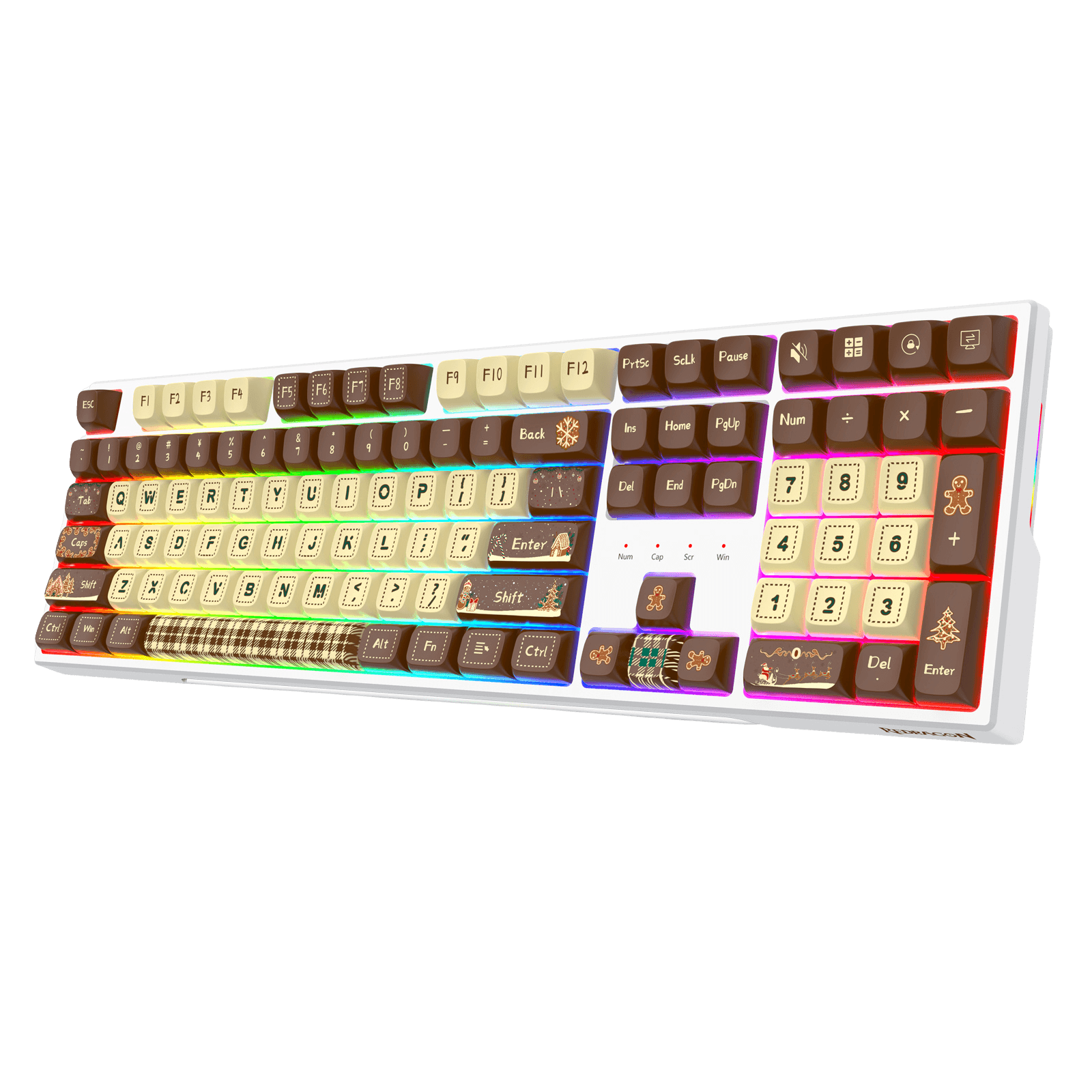 Redragon K668 Xmas Wired Gasket RGB Gaming Keyboard, 108 Keys Mechanical Keyboard w/Extra 4 Hotkeys, Upgraded Hot-swappable Socket, Sound Absorbing Foam, Christmas Gingerbread Man Themed Cute Keycaps