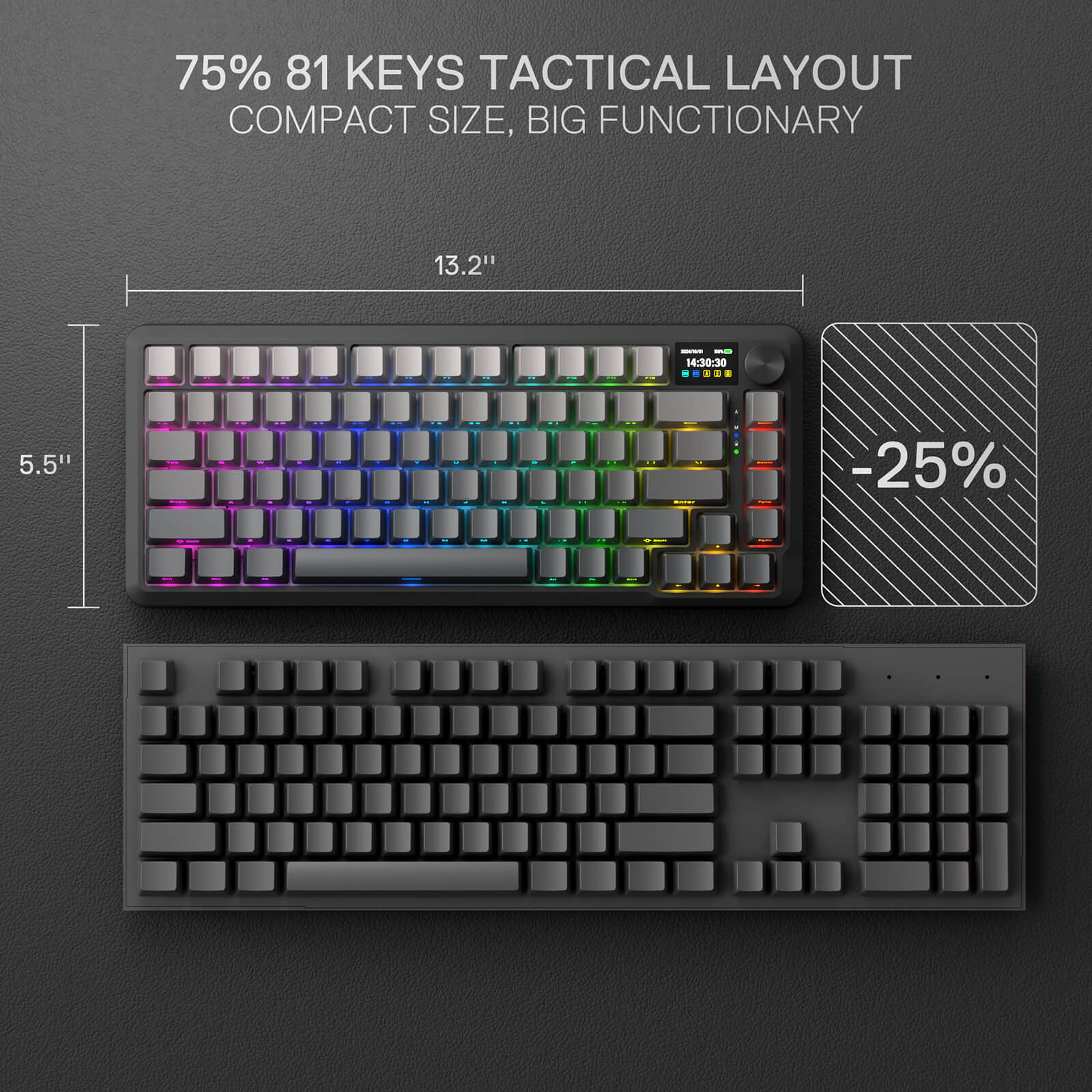 redragon keyboard with 75% 81 keys tactical layout on a dark background