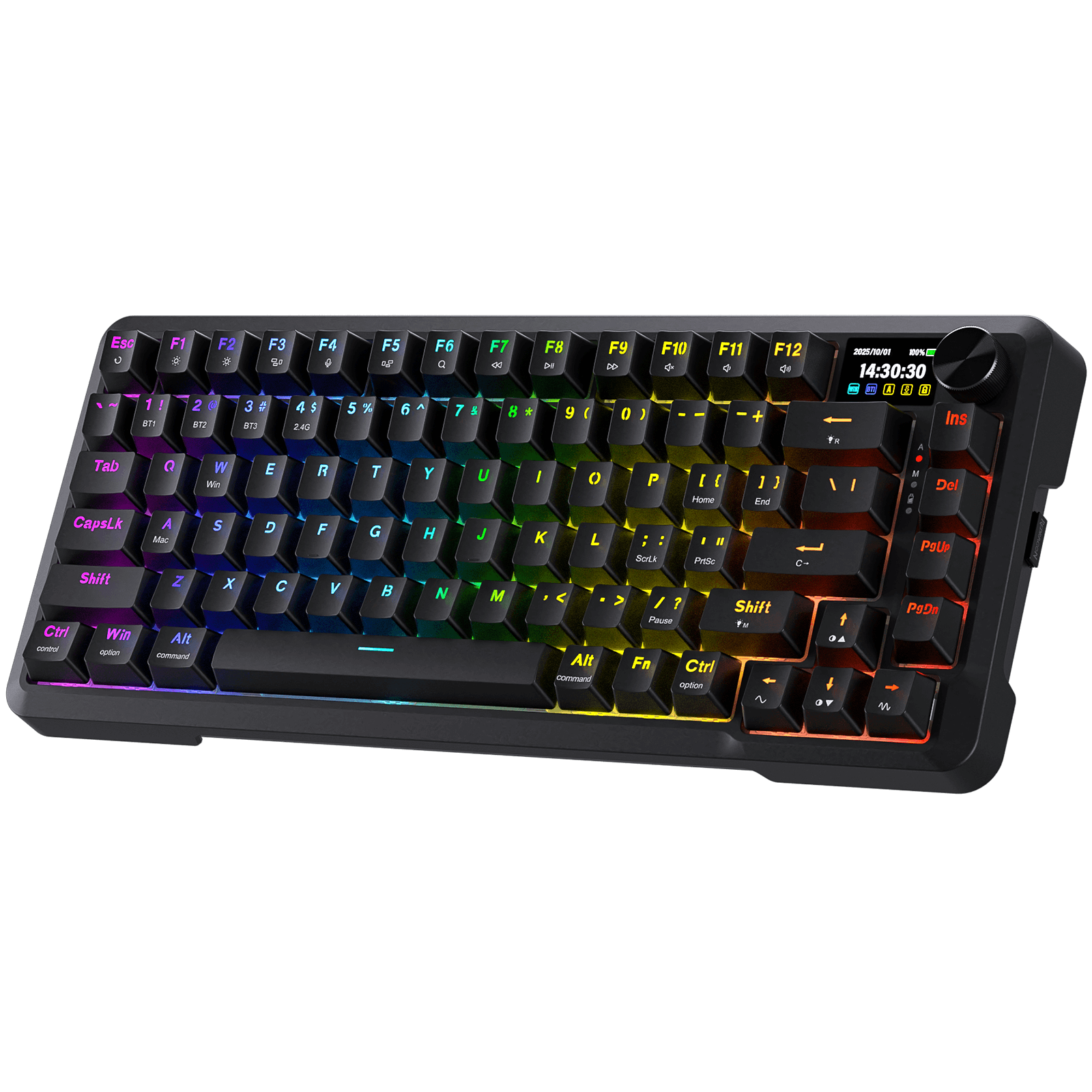 Redragon K724 PRO Wireless Gasket Gaming Keyboard w/Hype Screen & Knob, 81-Key Mechanical Keyboard, Easy-Control 1.14’’ TFT Info Display, 5-Layer Noise Dampening, Custom Linear Switch, Black | Show