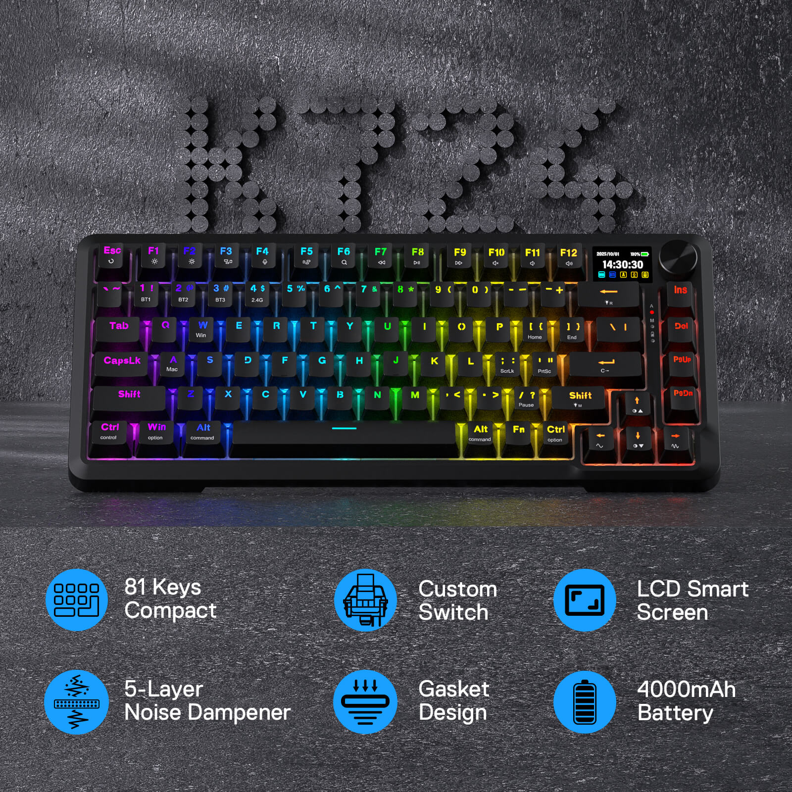 Reddragon Mechanical keyboard with RGB lighting on a dark background, featuring the brand 'K724'.