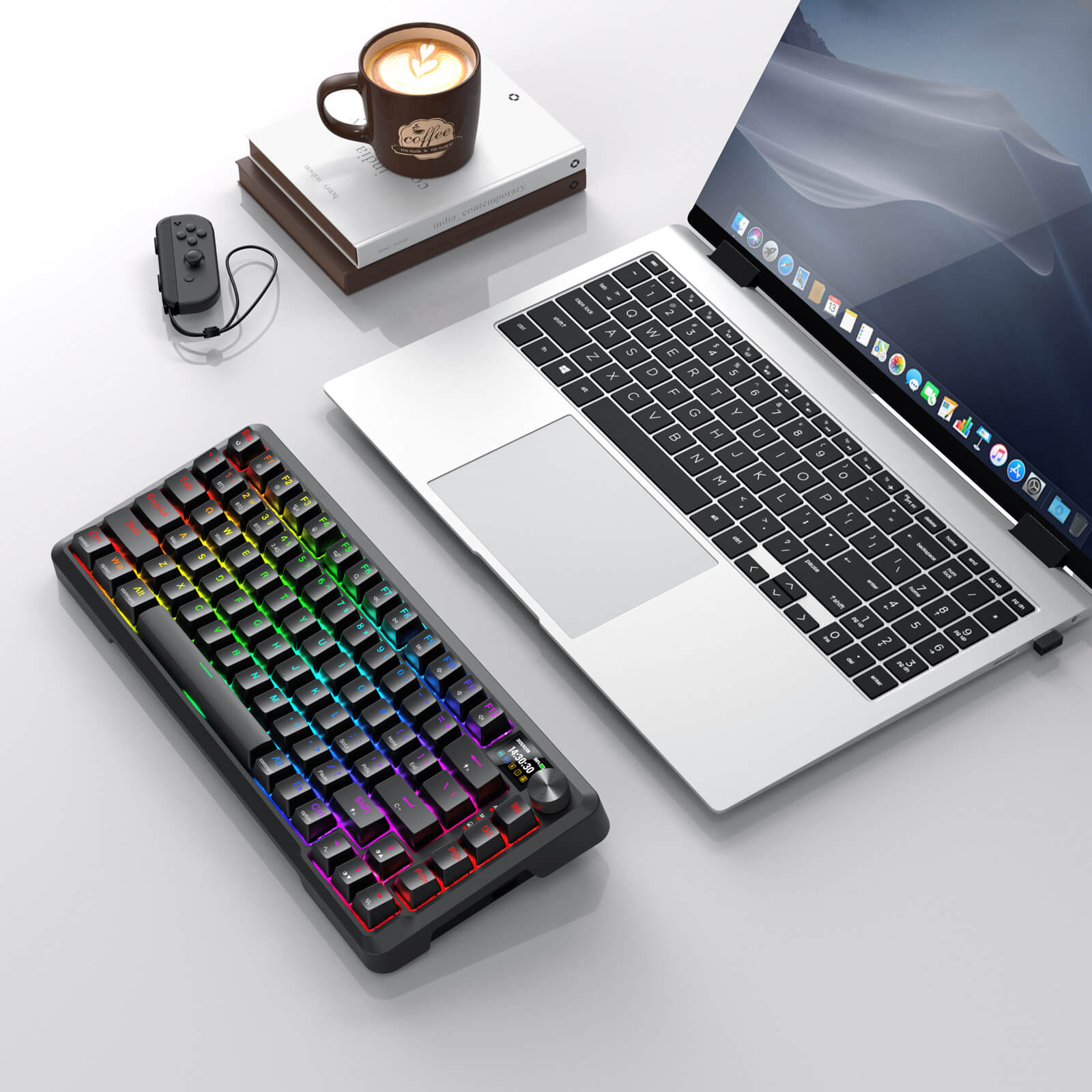 Redragon K724 PRO Wireless Gasket Gaming Keyboard w/Hype Screen & Knob, 81-Key Mechanical Keyboard, Easy-Control 1.14’’ TFT Info Display, 5-Layer Noise Dampening, Custom Linear Switch