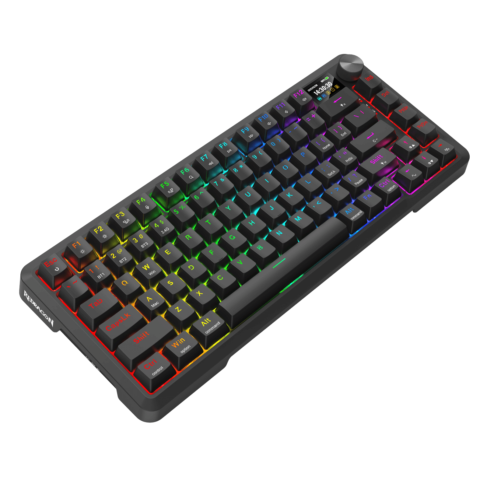 Redragon K724 PRO Wireless Gasket Gaming Keyboard w/Hype Screen & Knob, 81-Key Mechanical Keyboard, Easy-Control 1.14’’ TFT Info Display, 5-Layer Noise Dampening, Custom Linear Switch