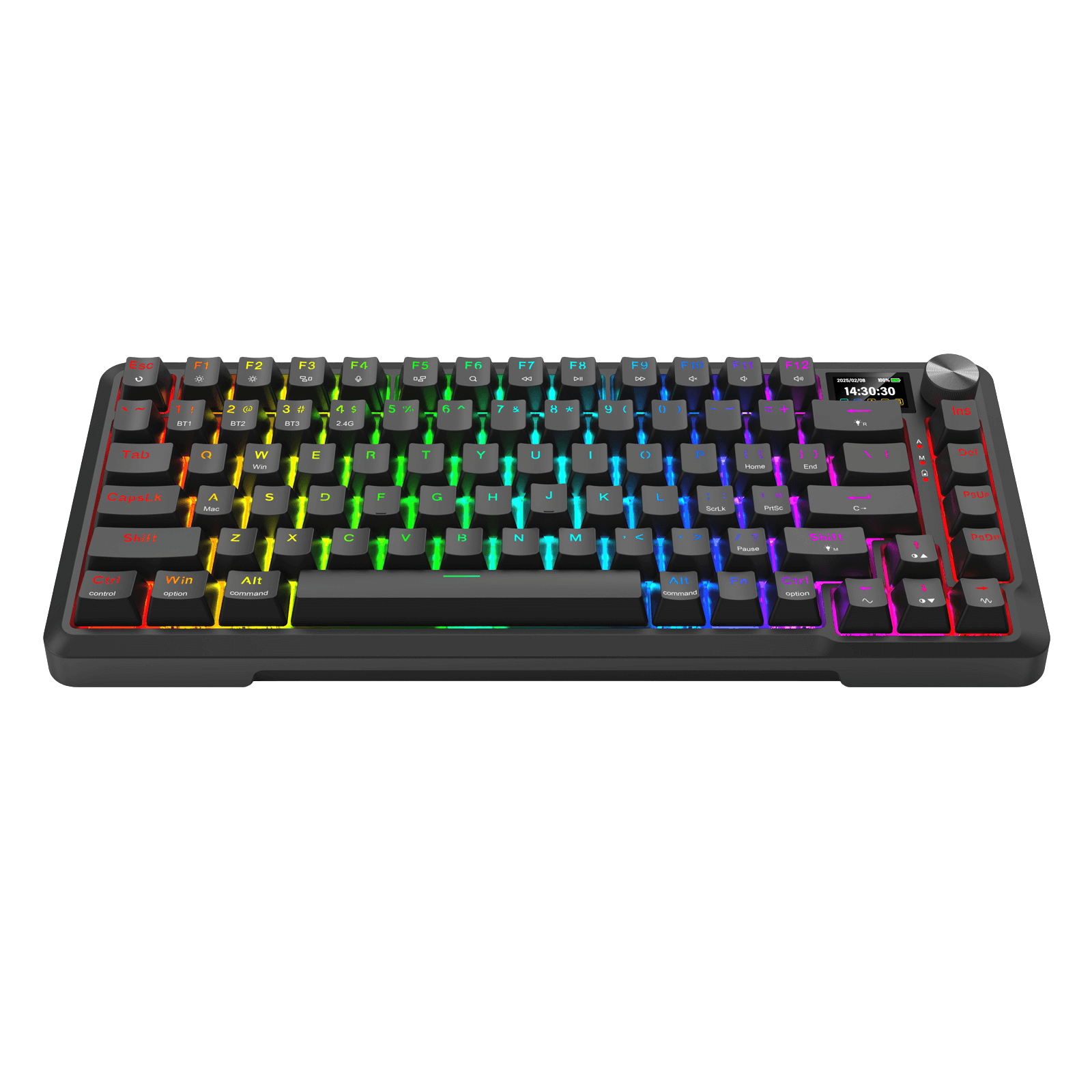 Redragon K724 PRO Wireless Gasket Gaming Keyboard w/Hype Screen & Knob, 81-Key Mechanical Keyboard, Easy-Control 1.14’’ TFT Info Display, 5-Layer Noise Dampening, Custom Linear Switch