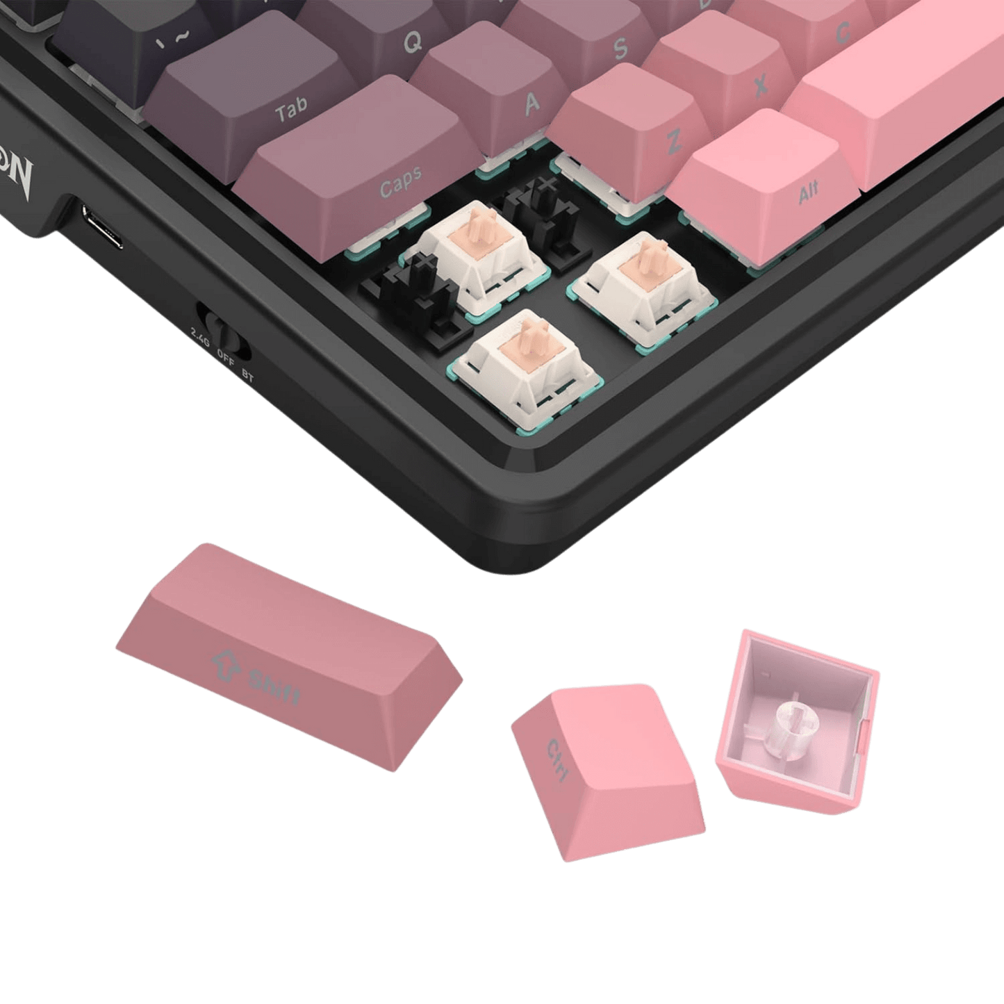 Redragon K728 PRO 80% Wireless Gasket Gaming Keyboard, 3-Mode 87 Keys TKL Mechanical Keyboard w/South-Facing LED & Hot-Swap Socket, 5-Layer Noise Dampening, Custom Linear Switch, BlackPink PBT Gradient Keycaps