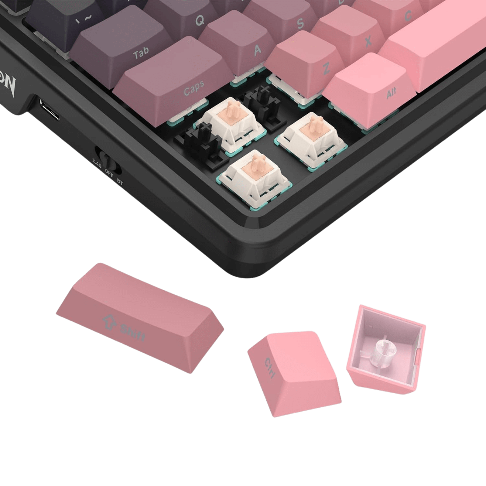 Redragon K728 PRO 80% Wireless Gasket Gaming Keyboard, 3-Mode 87 Keys TKL Mechanical Keyboard w/South-Facing LED & Hot-Swap Socket, 5-Layer Noise Dampening, Custom Linear Switch, BlackPink PBT Gradient Keycaps