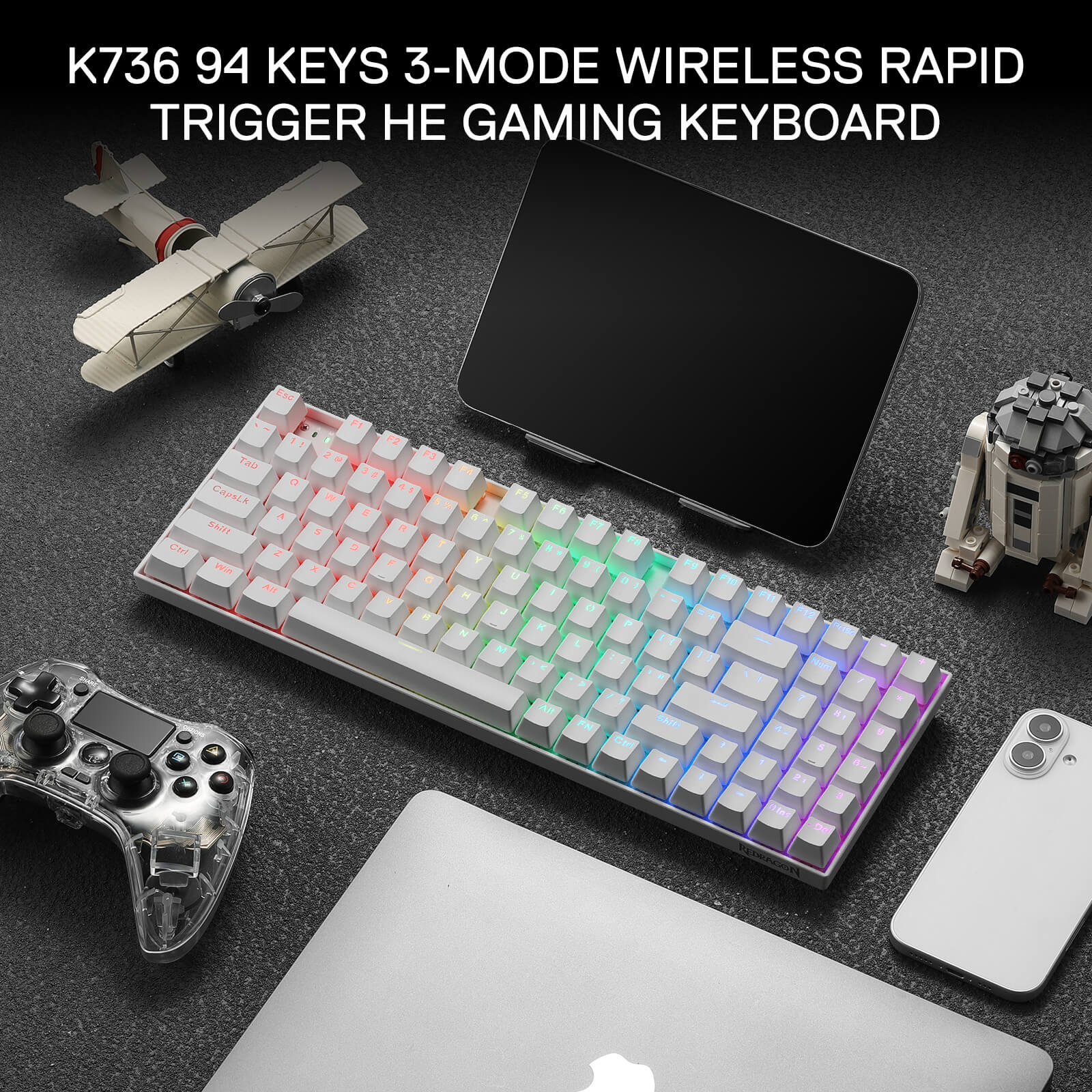 Redragon K736 PRO Rapid Trigger Wireless Gaming Keyboard, 90% 94 Keys 3-Mode HE Magnetic Mechanical Keyboard w/Hyper-Fast Actuation, Dedicated Magnetic Switch, Actuation Point Adjustable