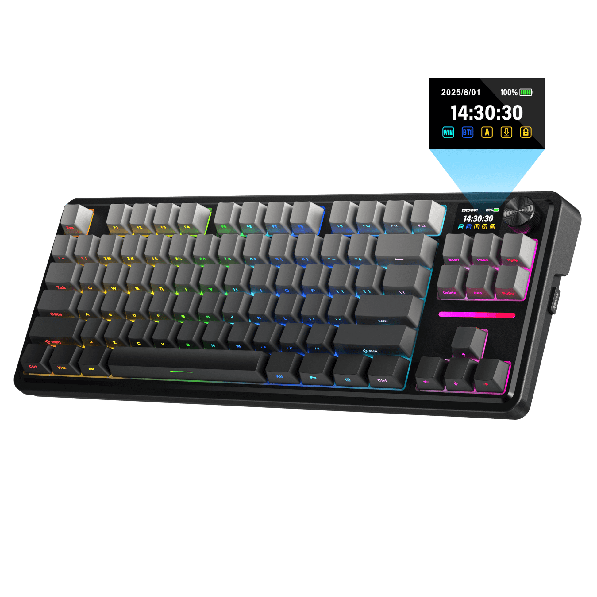 Redragon K743 PRO GB 80% Gasket RGB Gaming Keyboard w/Hype 1.14’’ TFT Screen & Knob, 84 Keys Mechanical Keyboard, 5-Layer Noise Dampening, Hot-Swap South-Facing RGB Socket, Gradient PBT Keycaps