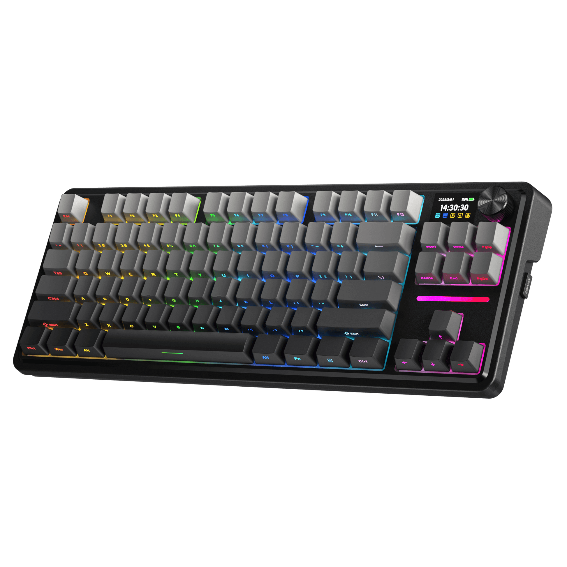 Redragon K743 PRO GB 80% Gasket RGB Gaming Keyboard w/Hype 1.14’’ TFT Screen & Knob, 84 Keys Mechanical Keyboard, 5-Layer Noise Dampening, Hot-Swap South-Facing RGB Socket, Gradient PBT Keycaps