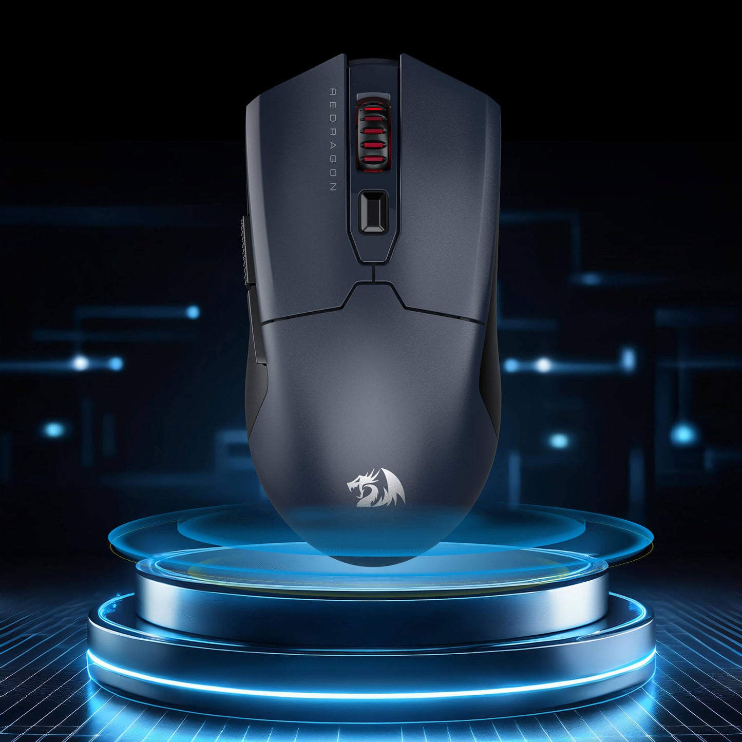 Gaming mouse with a redragon logo on a dark background