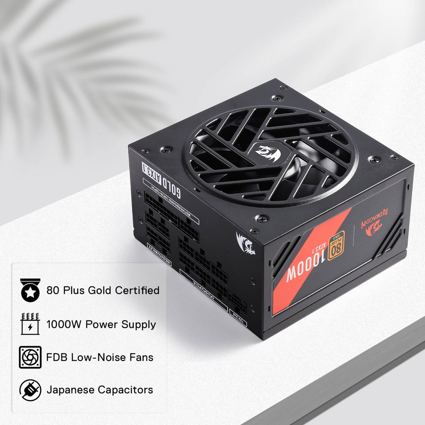 Redragon RGPS PRO 80+ Gold 1000 Watt Power Supply w/Upgraded ATX 3.1 & PCIe 5.1 Fully Modular, Compact 150mm Size, Smart ECO Low Noise Fan, 100% Japanese Capacitors, Full Mod Cables
