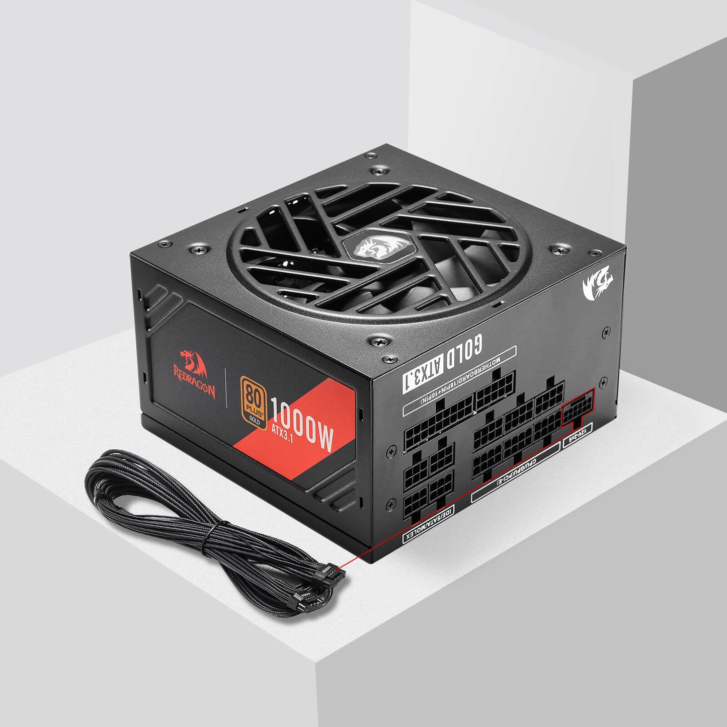 Redragon RGPS PRO 80+ Gold 1000 Watt Power Supply w/Upgraded ATX 3.1 & PCIe 5.1 Fully Modular, Compact 150mm Size, Smart ECO Low Noise Fan, 100% Japanese Capacitors, Full Mod Cables