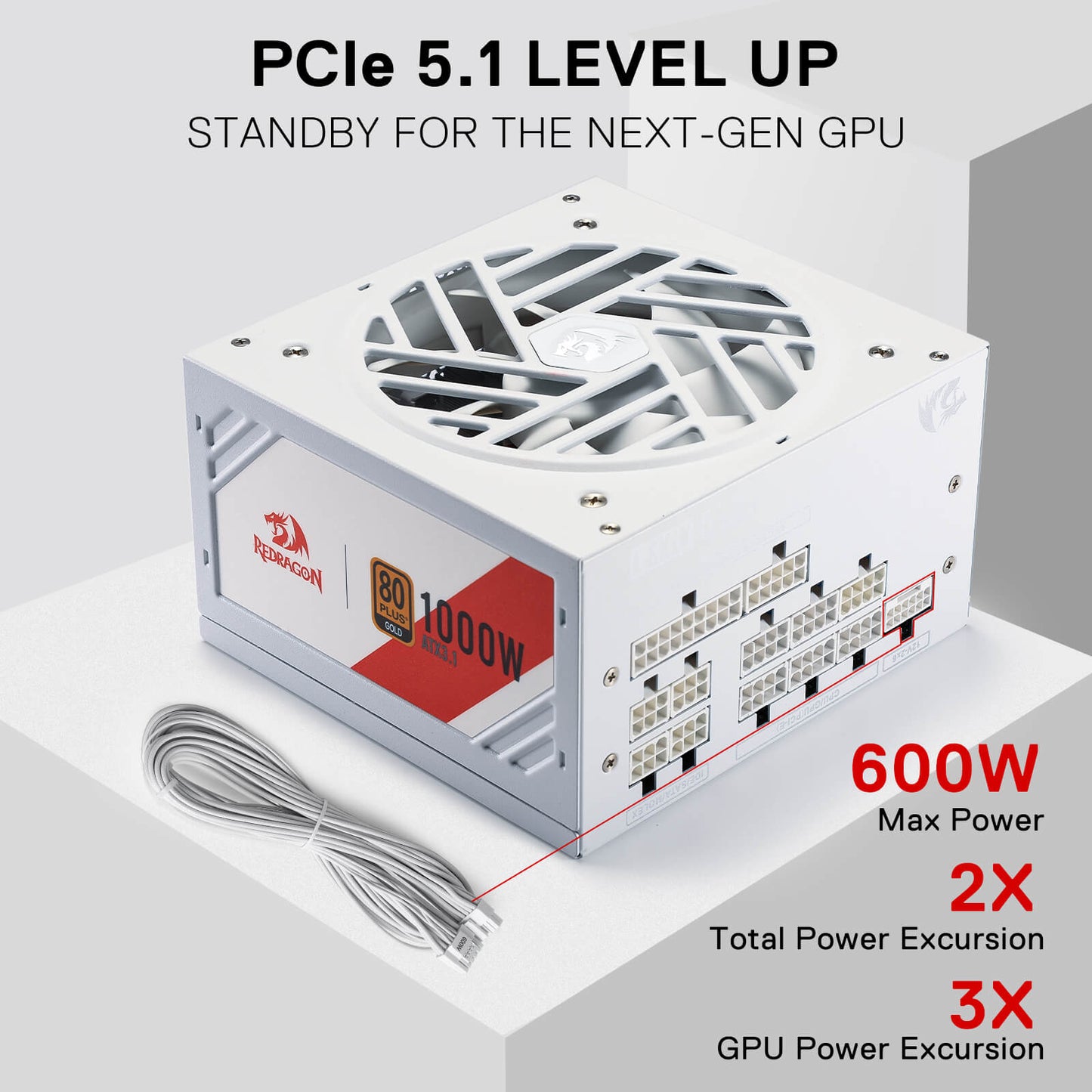 Redragon RGPS PRO 80+ Gold 1000 Watt Power Supply w/Upgraded ATX 3.1 & PCIe 5.1 Fully Modular, Compact 150mm Size, Smart ECO Low Noise Fan, 100% Japanese Capacitors, Full Mod Cables