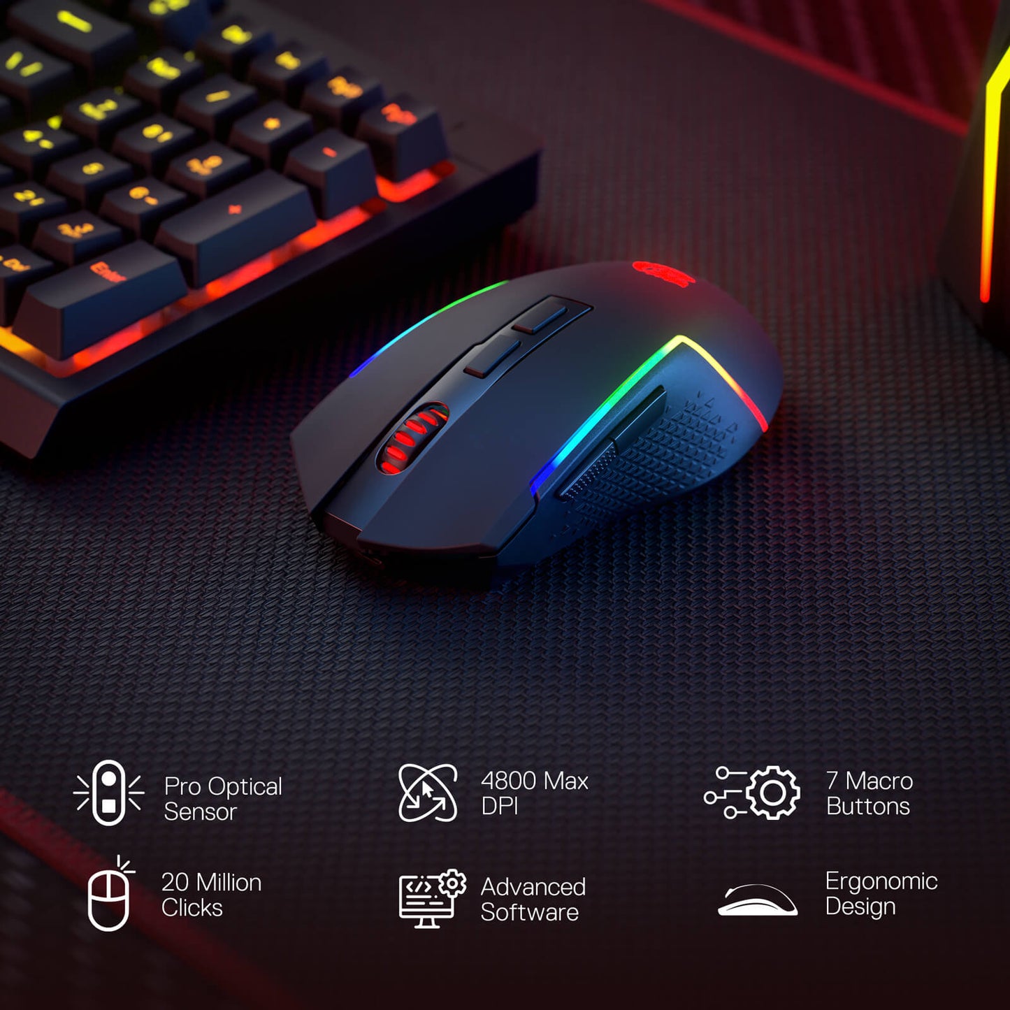 Redragon S142 Wireless Gaming Keyboard & Mouse Combo, 98 Keys K515 PRO Wireless RGB Membrane Keyboard and 4800 DPI Wireless 2.4Ghz Gaming Mouse Bundle, Convenient Shared Dongle