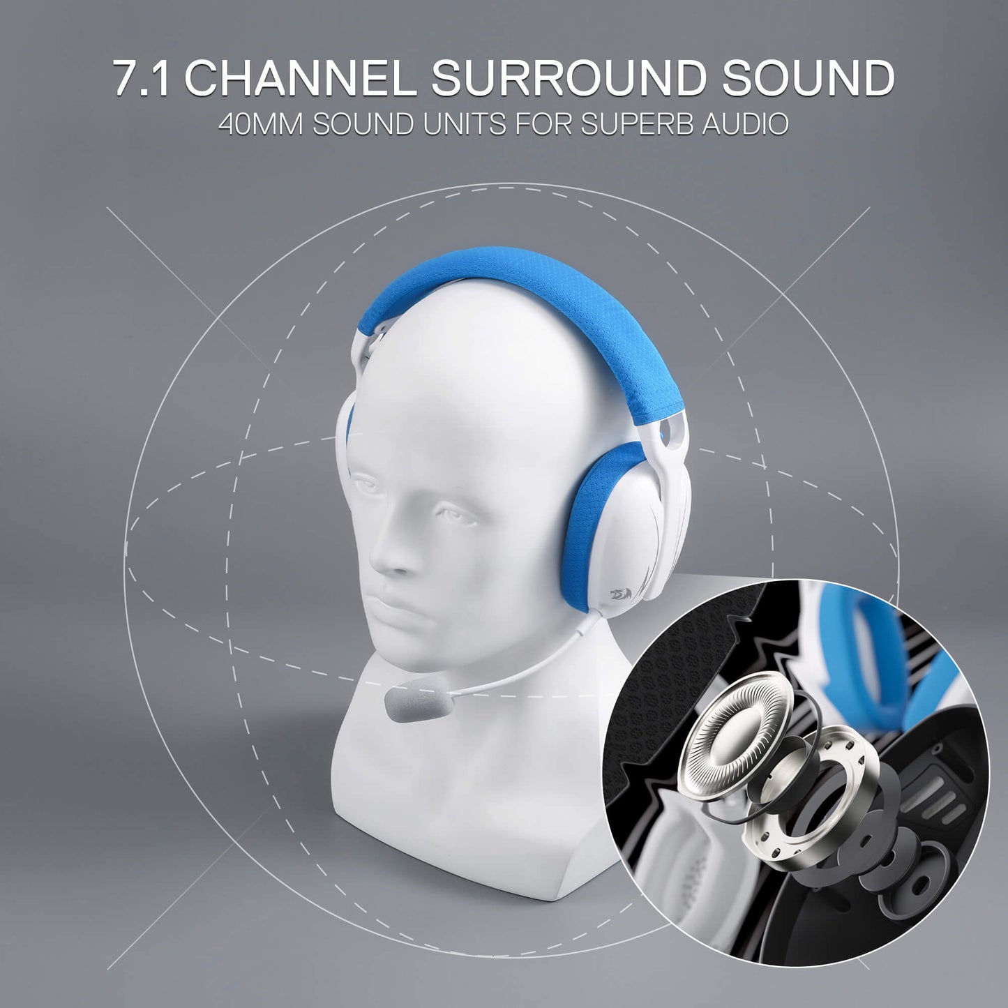 Redragon SKULD PRO H878 Wireless Gaming Headset – 3-Mode Connectivity, 7.1 Surround Sound, Noise-Cancelling Mic, Blue LED, Long Battery Life, Lightweight Design for PC, Console, and Mobile Gaming