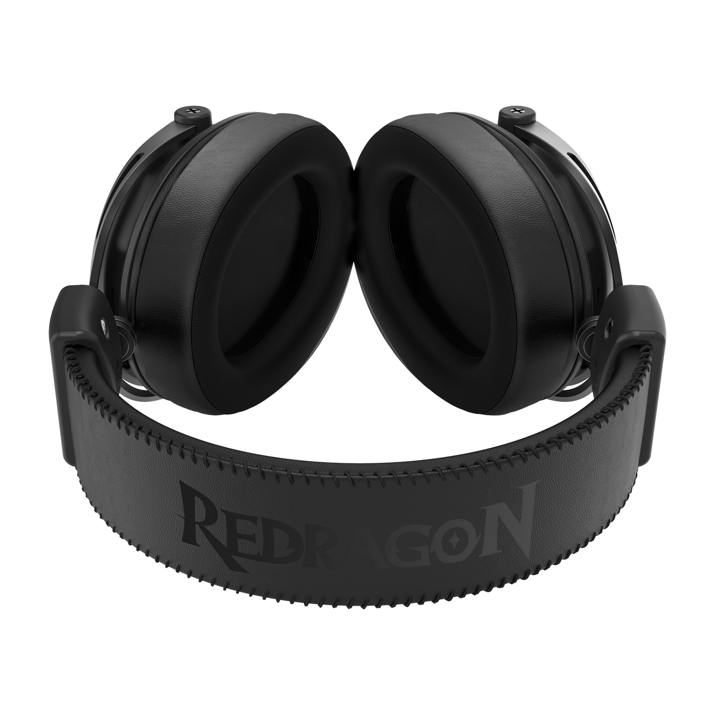 Redragon TITAN H894, Black over-ear headphones with cushioned ear cups and a padded headband, shown from the front on a plain white background. The headband displays the embossed brand name 'REDRAگون'.