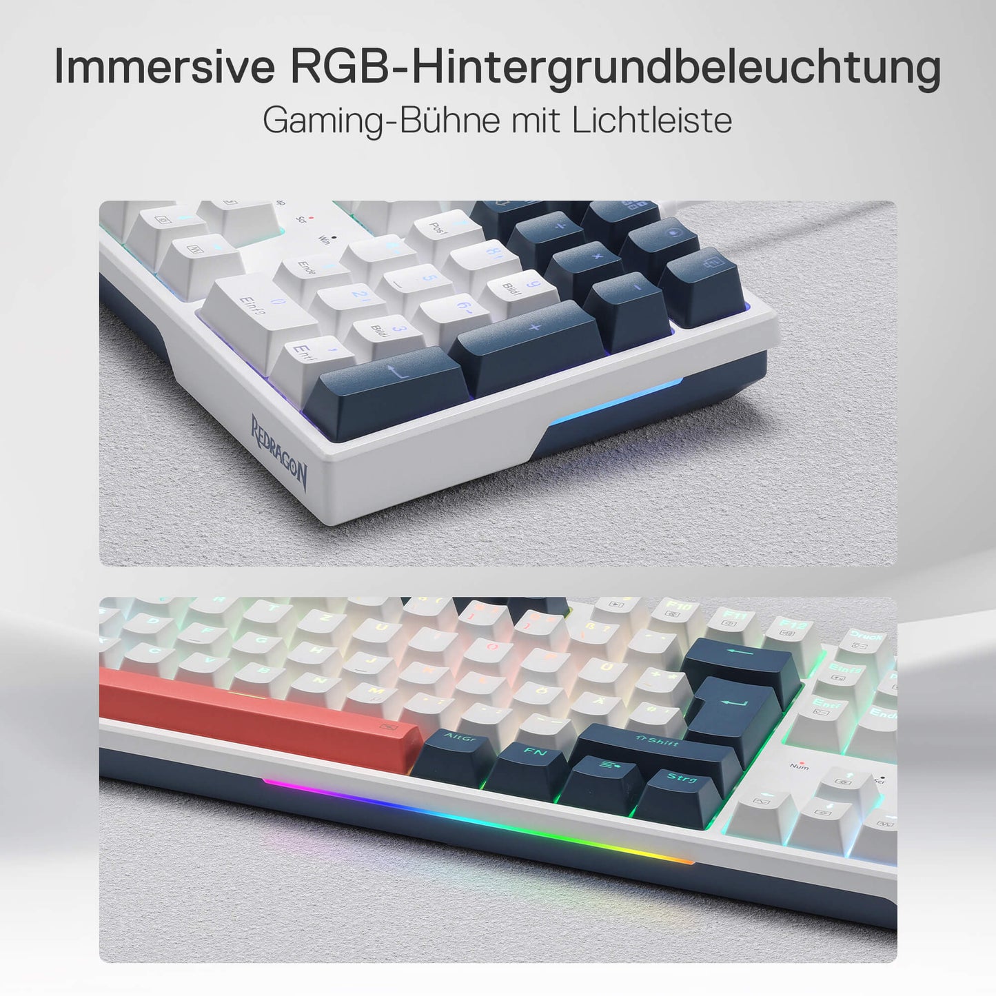 Redragon K668 QWERTZ-Layout Kabelgebundene Gaming-Tastatur, 105+4 Tasten Tastatur, Hot-Swap Sockel, Leise Roten Schaltern, Mischfarben-Tastenkappen, RGB-Hintergrundbeleuchtung, Multimedia-Shortcuts