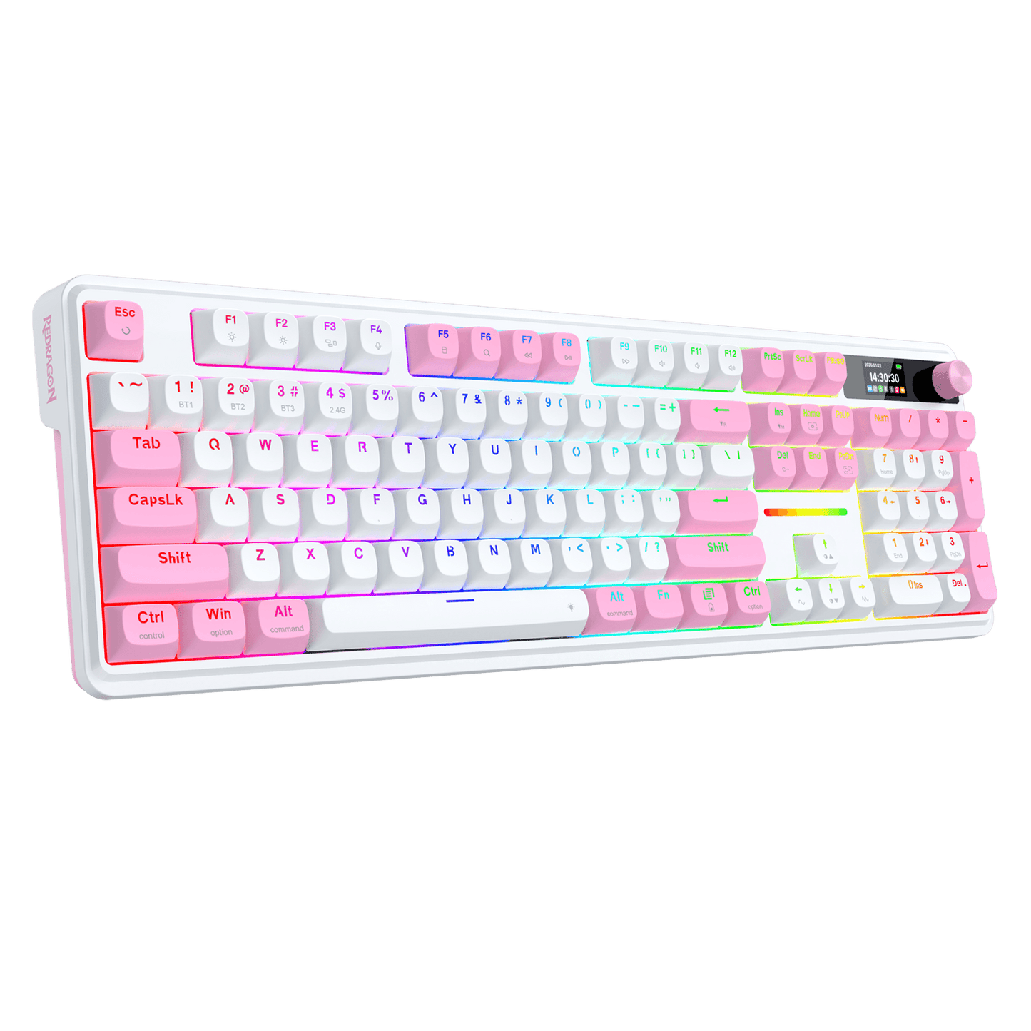 Redragon K762 Wireless Gasket Gaming Keyboard w/Hype Screen & Knob, 104 Keys Mechanical Keyboard, Easy-Control 1.14’’ TFT Info Display, 5-Layer Noise Dampening, Round PBT Keycaps, Custom Linear Switch