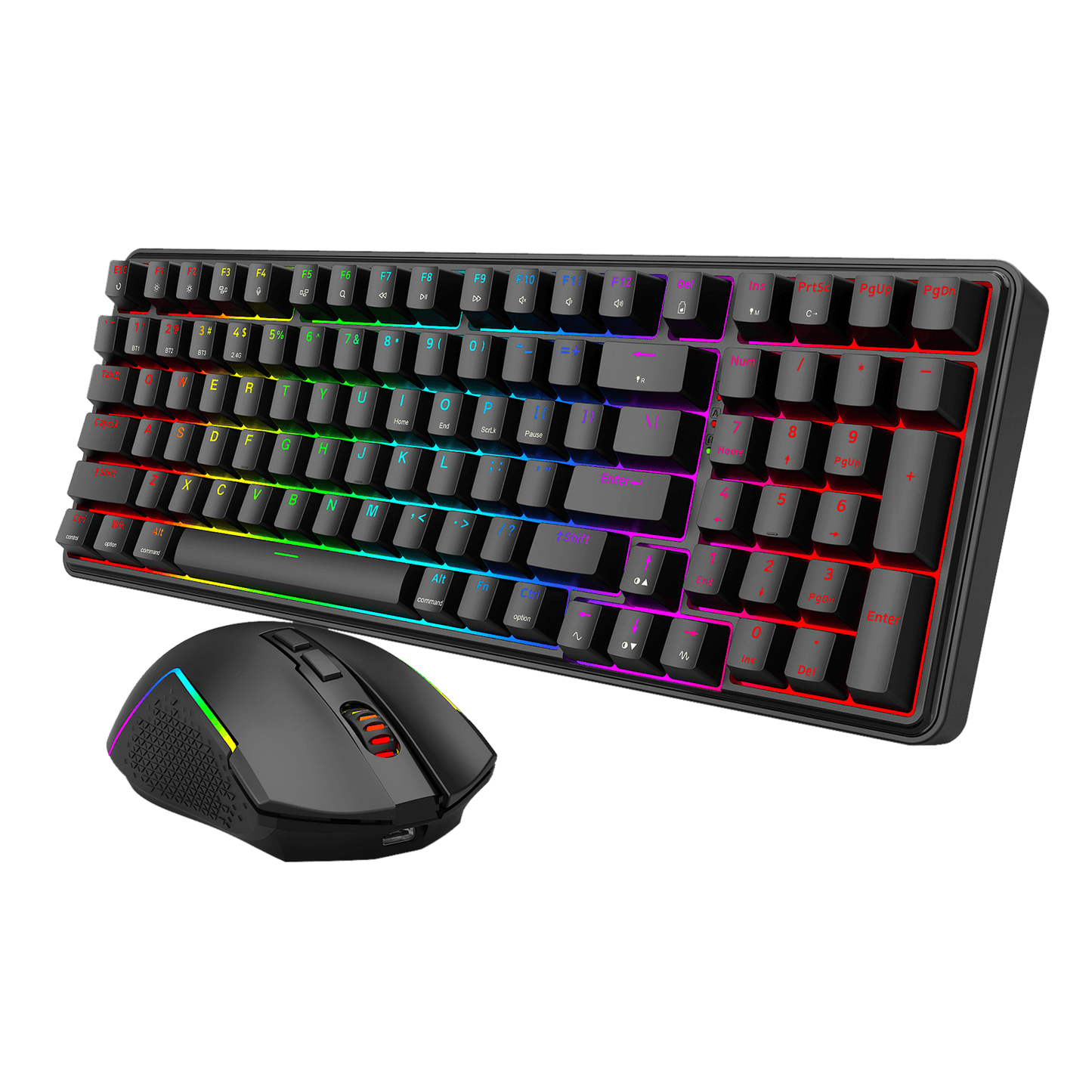 Redragon S162 3-Mode Wilreess Gaming Keyboard & Mouse Combo, 99 Keys K744 RGB GamingKeyboard and 8000 DPI M693 Gaming Mouse Bundle