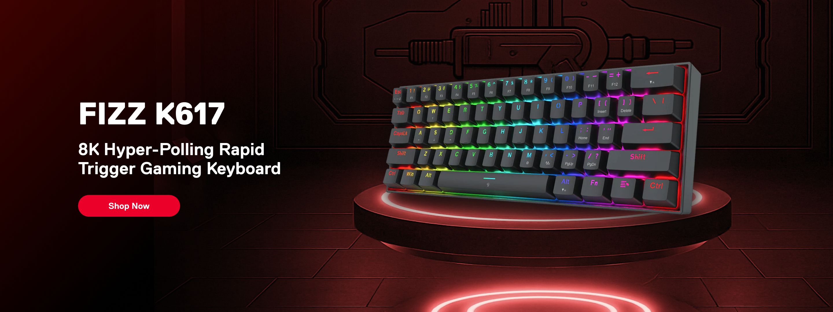 Redragon FIZZ K617 gaming keyboard with colorful backlighting on a dark background