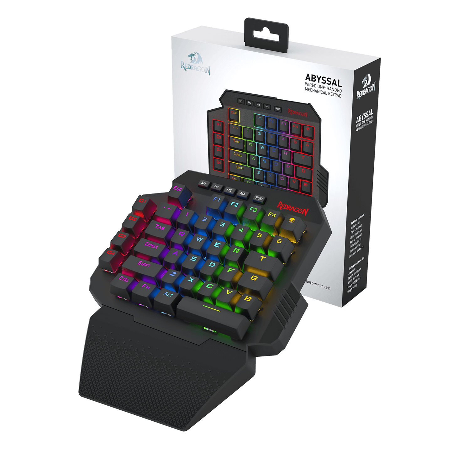 Redragon K758 Wired One-Handed RGB Mechanical Gaming Keyboard, 39 Keys Type-C Professional Gaming Keypad w/Upgraded Hot-Swappable Socket, 4 Onboard Macro Keys & Dedicated Wrist Rest